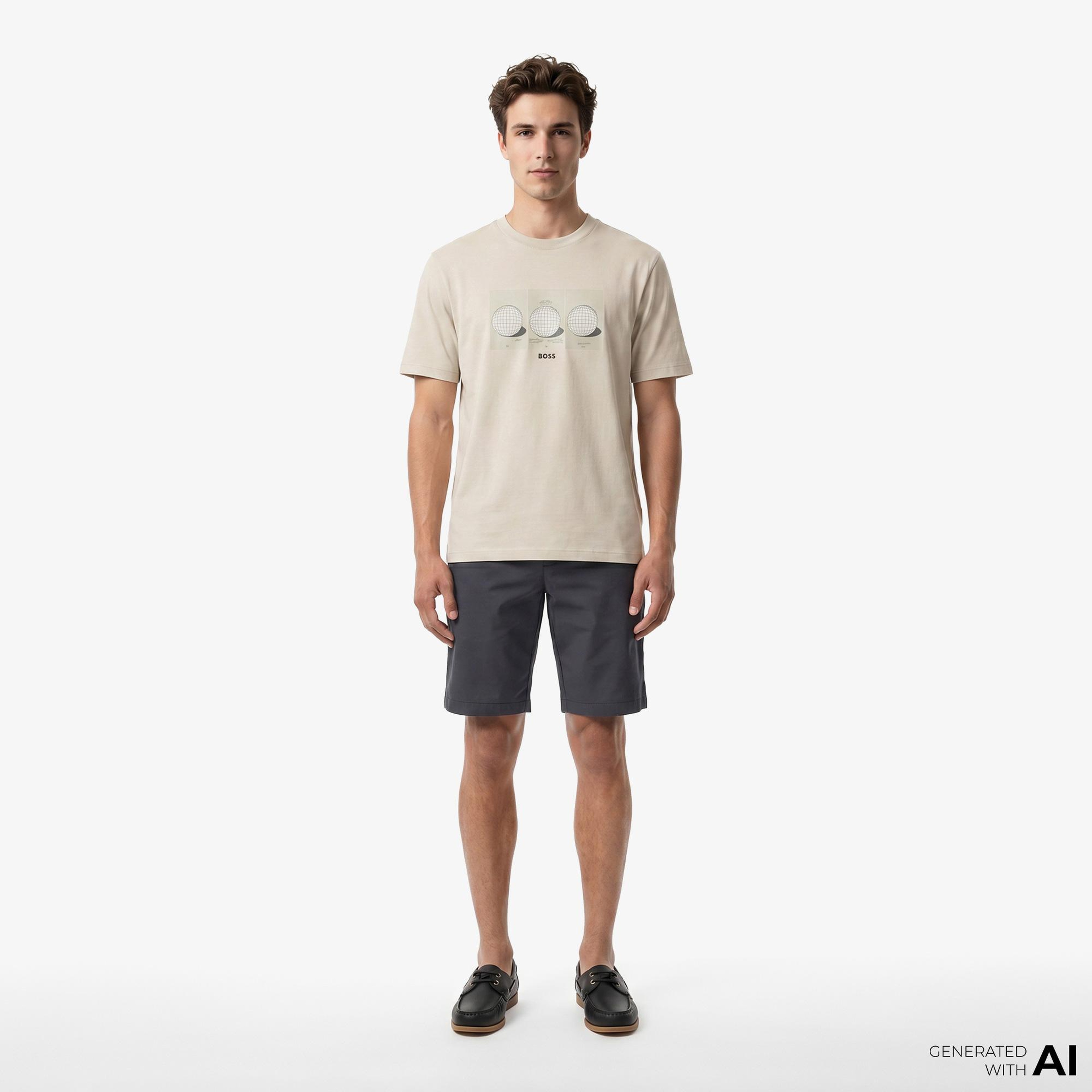 Boss Terrace Photo Erkek Bej T-Shirt