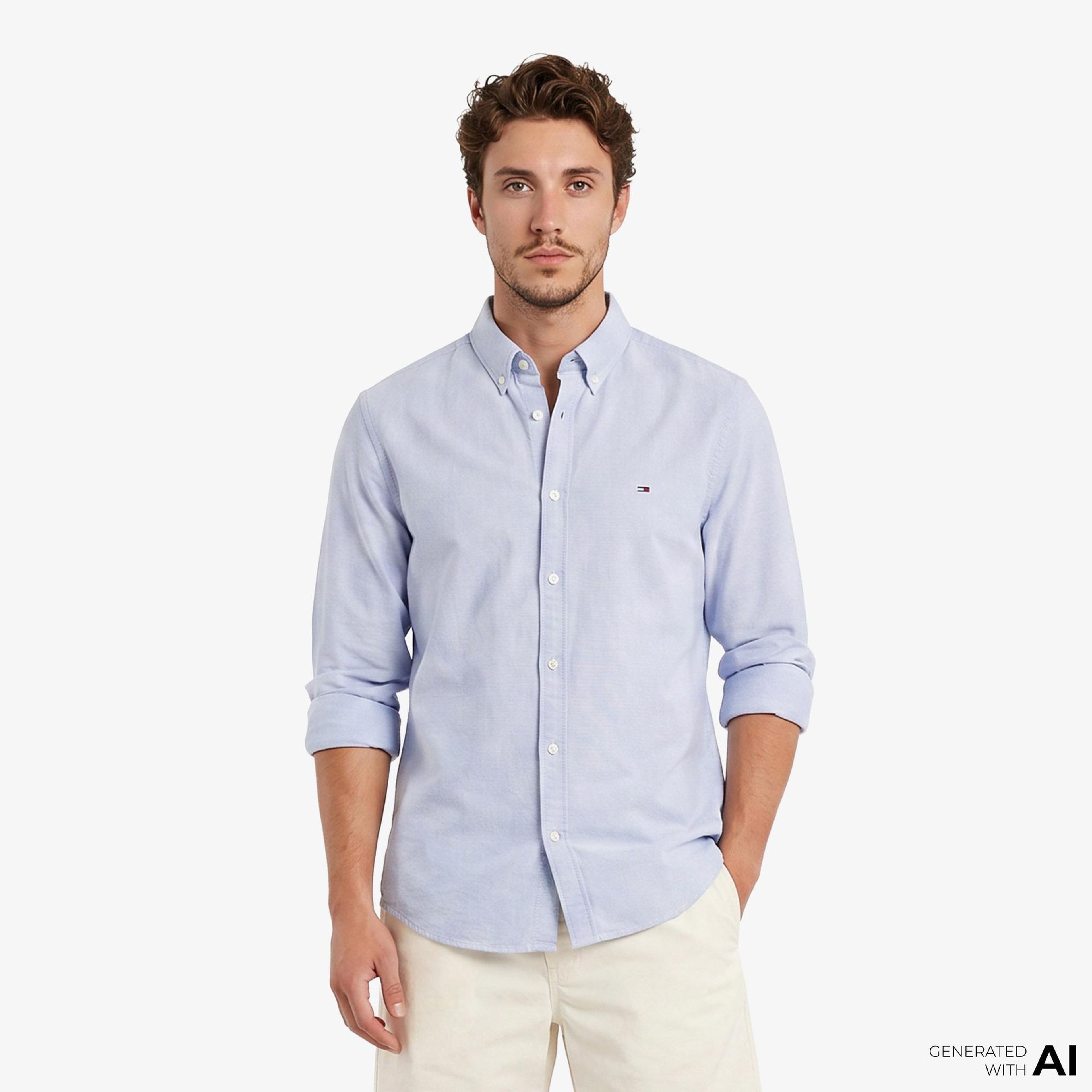 Tommy Hilfiger Oxford Erkek Mavi Gömlek