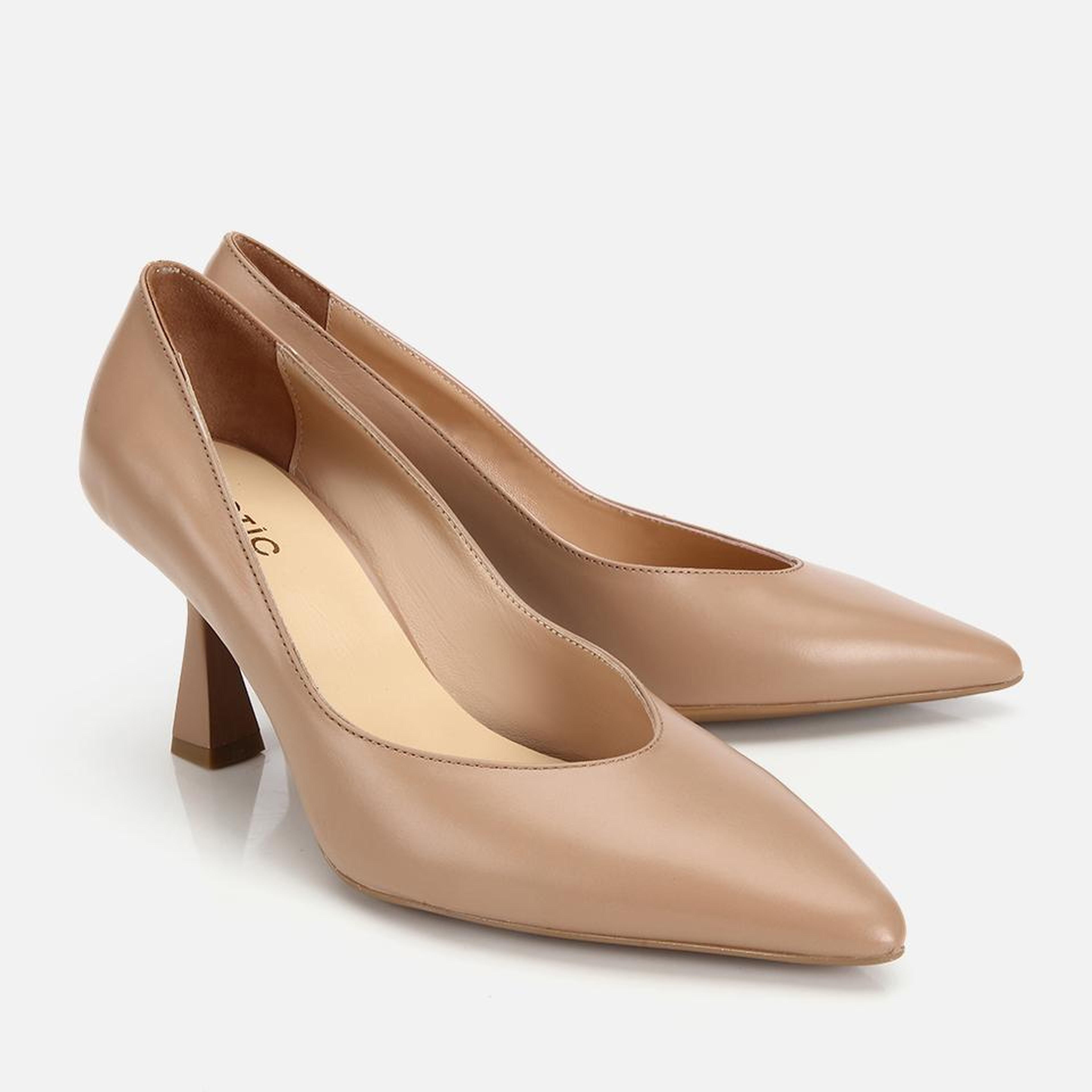 Kadın Deri Bej Kısa Topuklu Stiletto