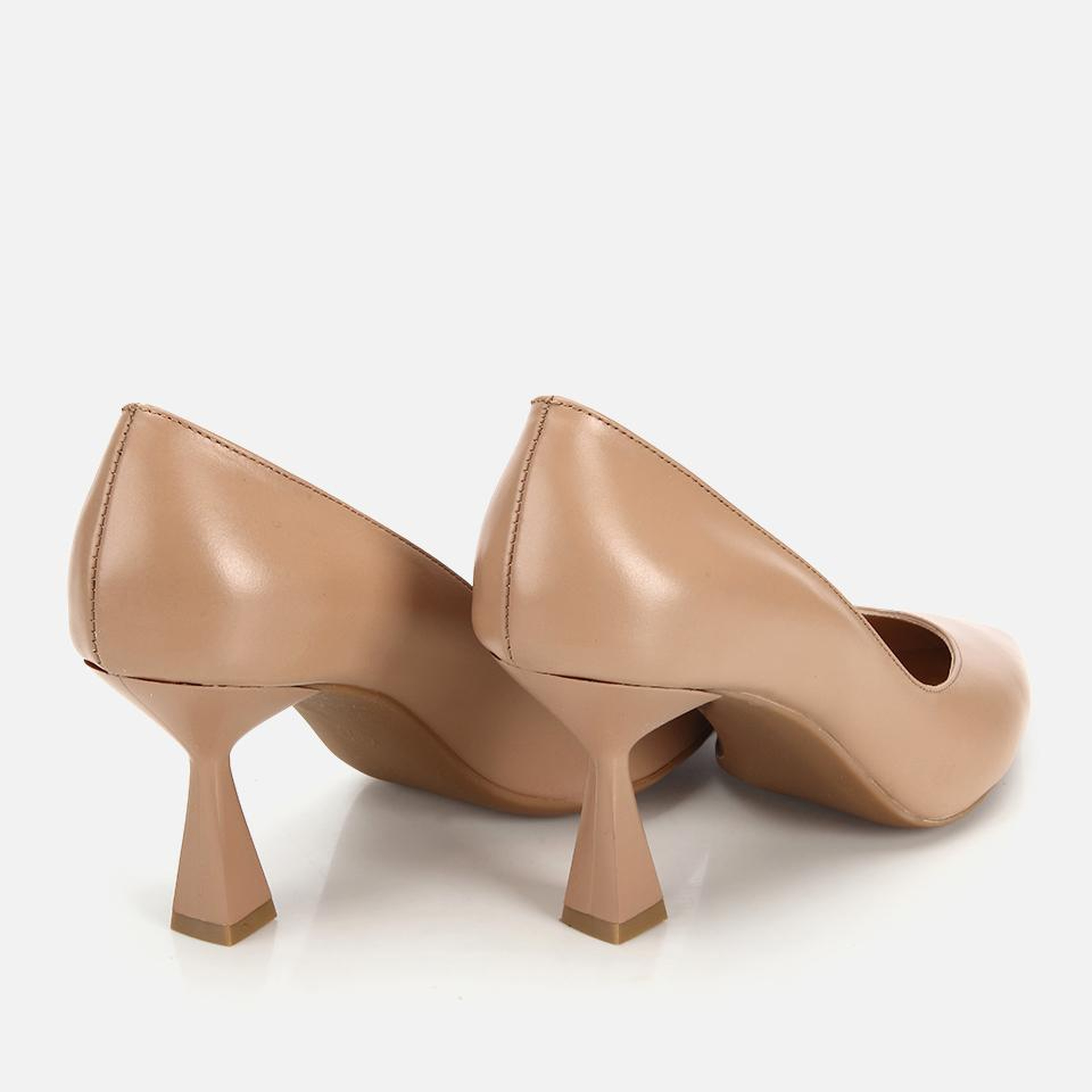 Kadın Deri Bej Kısa Topuklu Stiletto