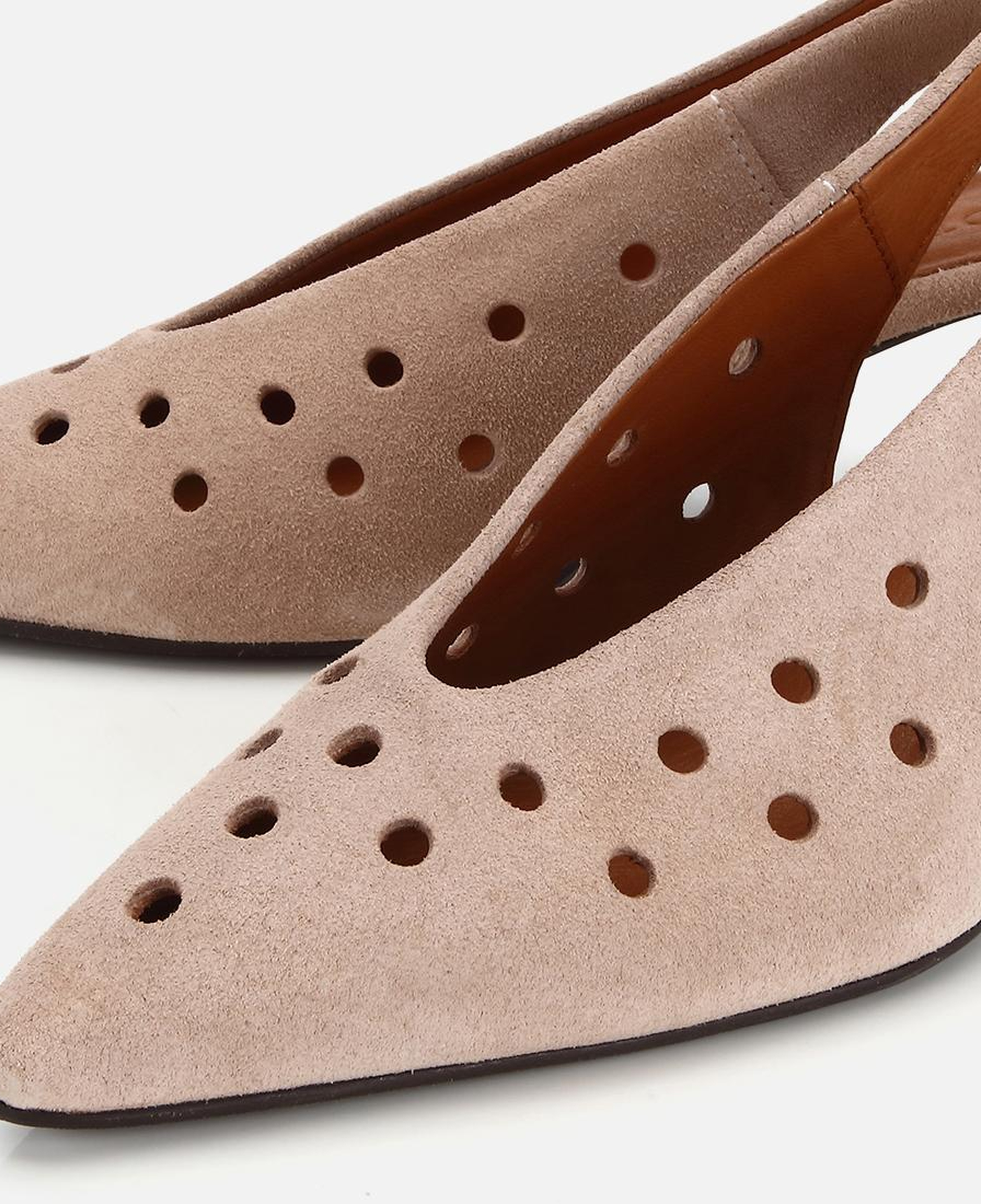 Kadın Süet Deri Vizon Delikli  Sivri Burunlu Arkası Açık Kısa Topuklu Stiletto