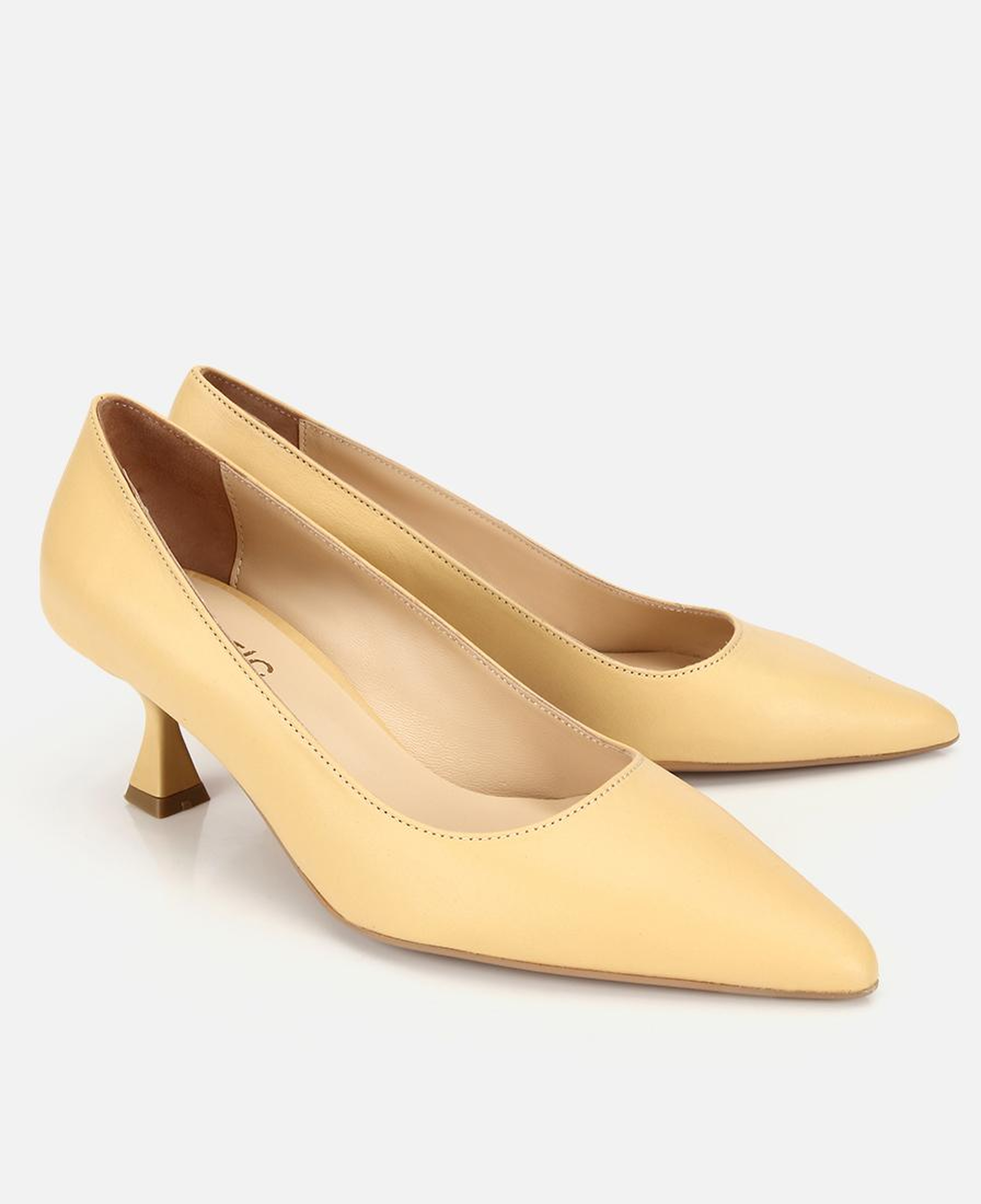 Kadın Deri Sarı Kısa Topuklu Stiletto