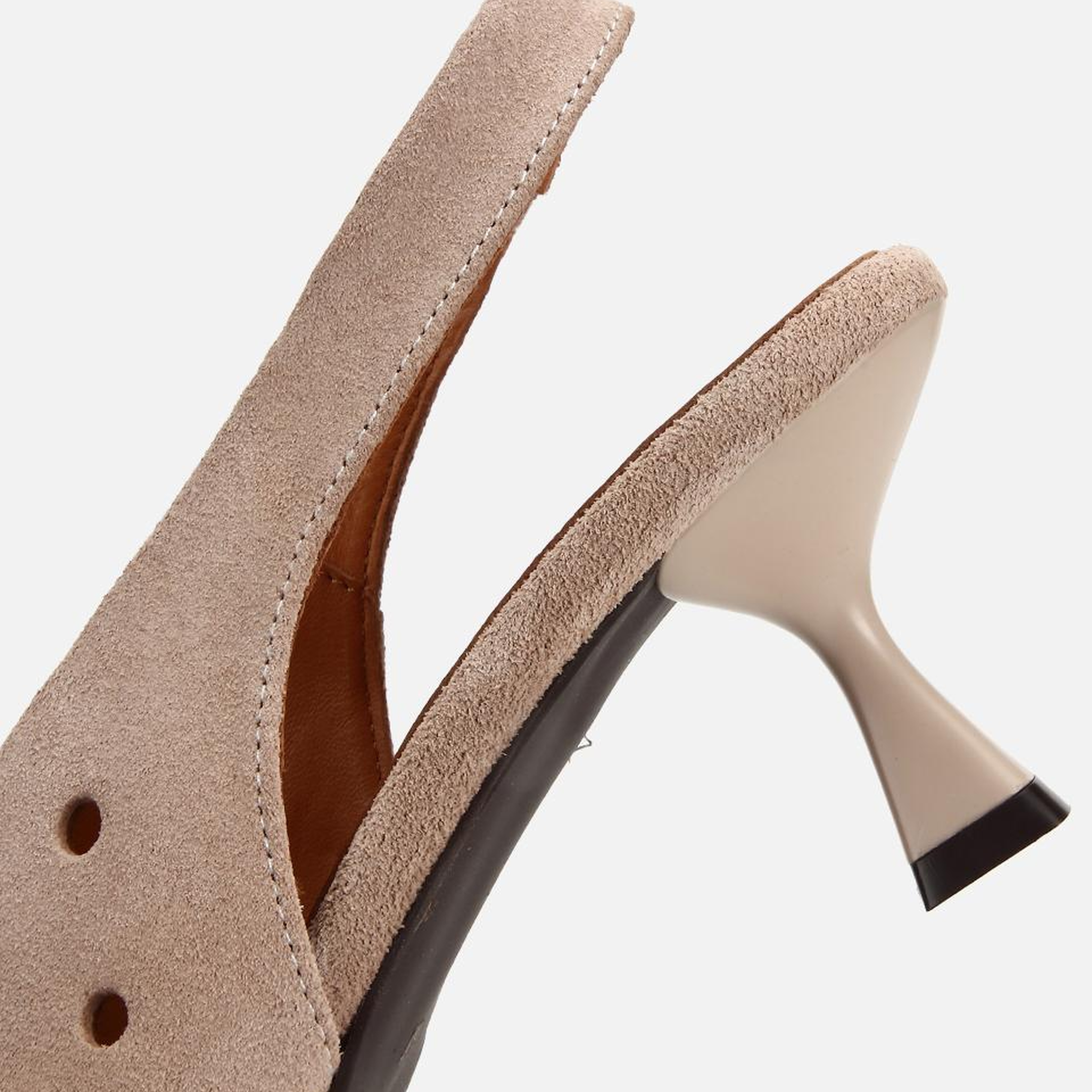 Kadın Süet Deri Vizon Delikli  Sivri Burunlu Arkası Açık Kısa Topuklu Stiletto