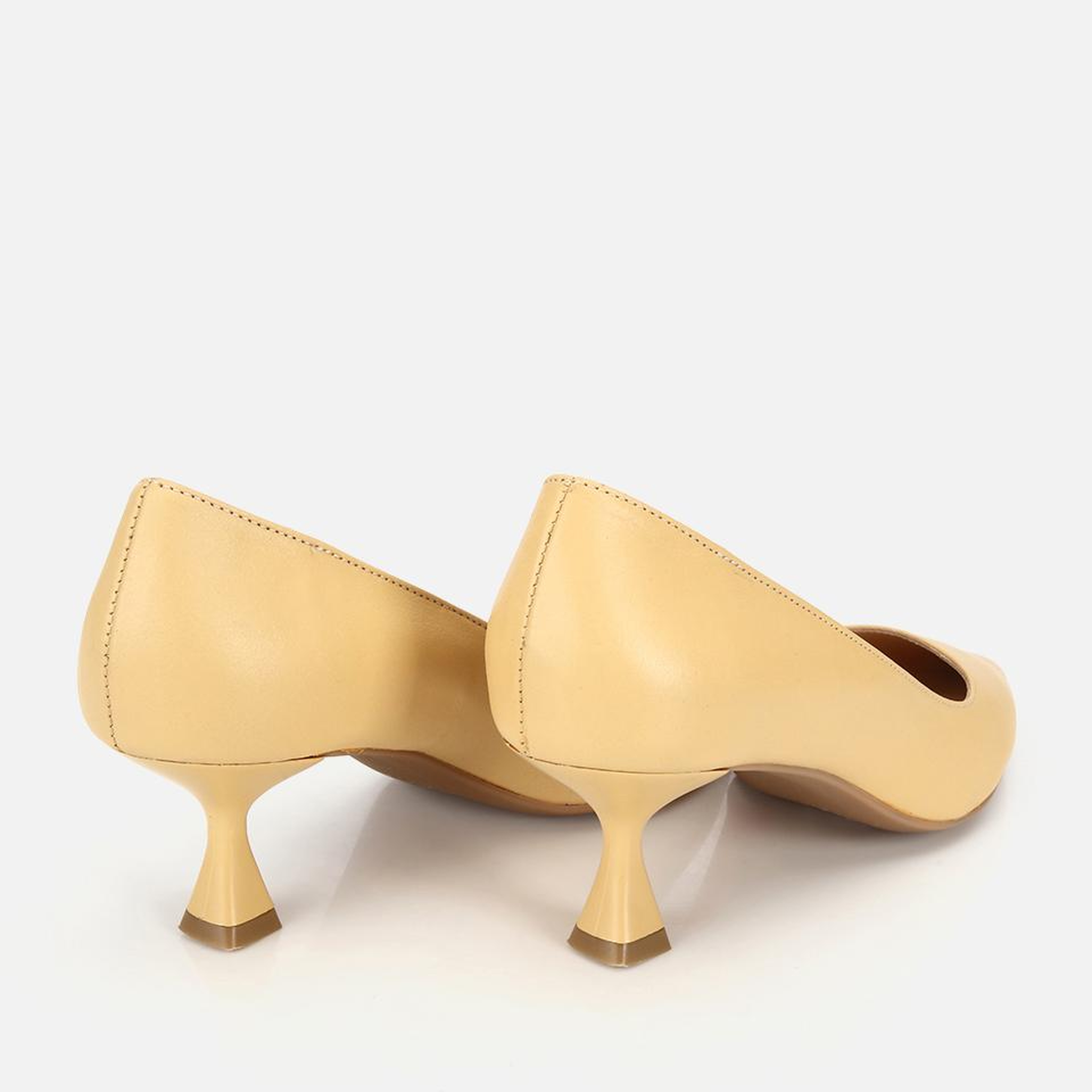 Kadın Deri Sarı Kısa Topuklu Stiletto