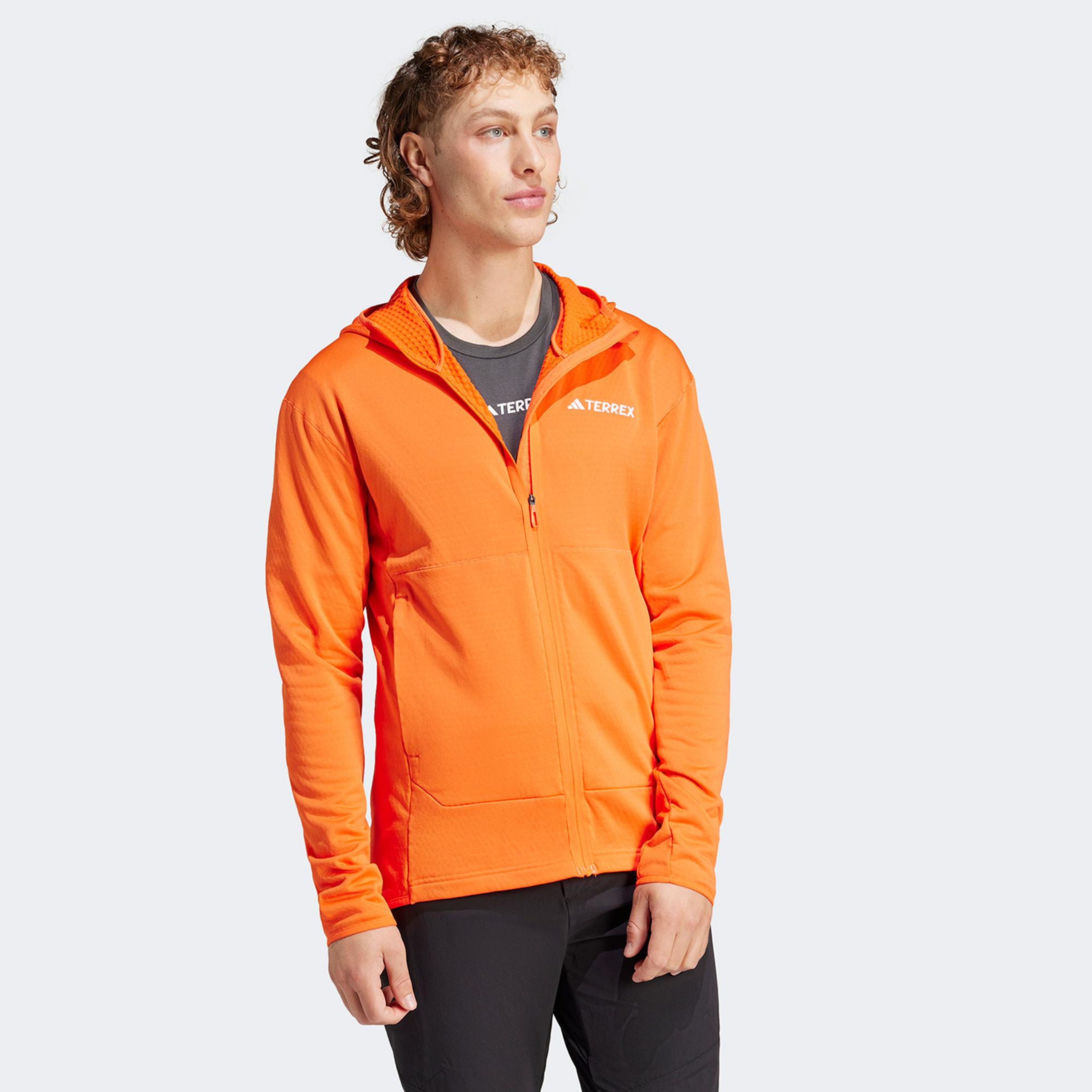 adidas Terrex Light Fleece Full Zip Kapüşonlu Erkek Turuncu Günlük Sweatshirt