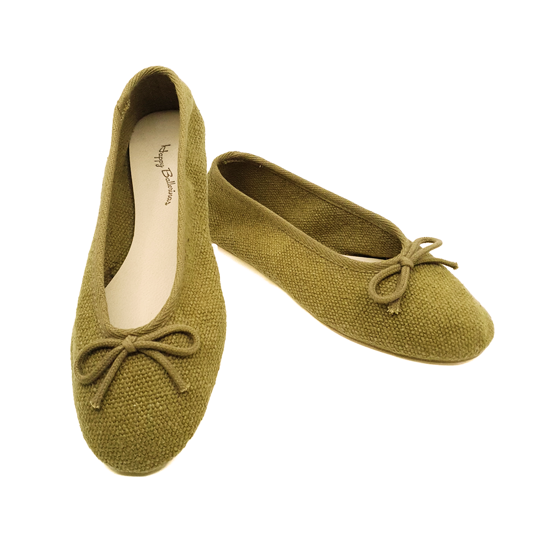 Athena - Yeşil Koton Kumaş Barefoot Babet Ayakkabı