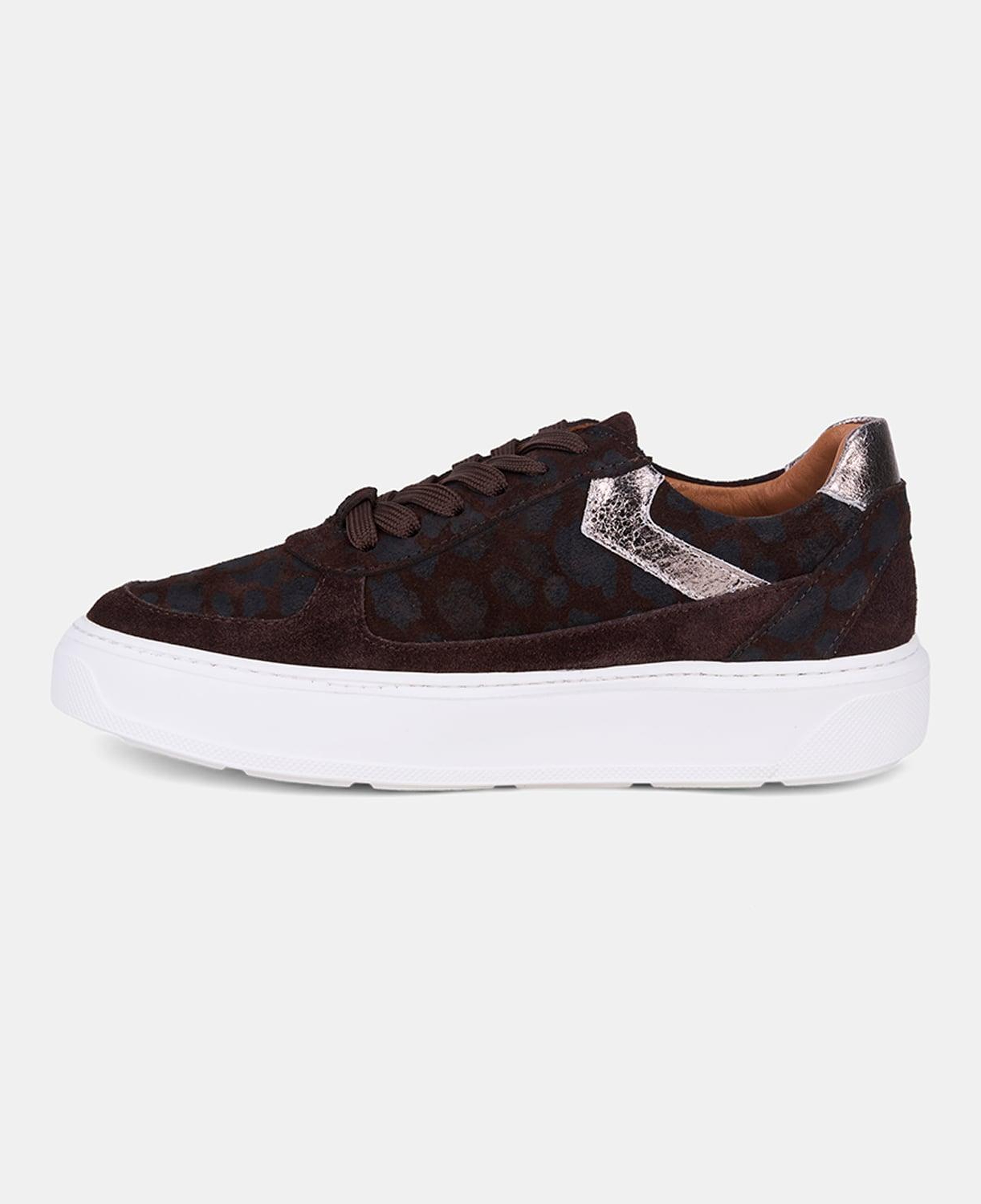Kadın Kahve Bağcıklı Desenli Kalın Beyaz Tabanlı Süet Sneaker
