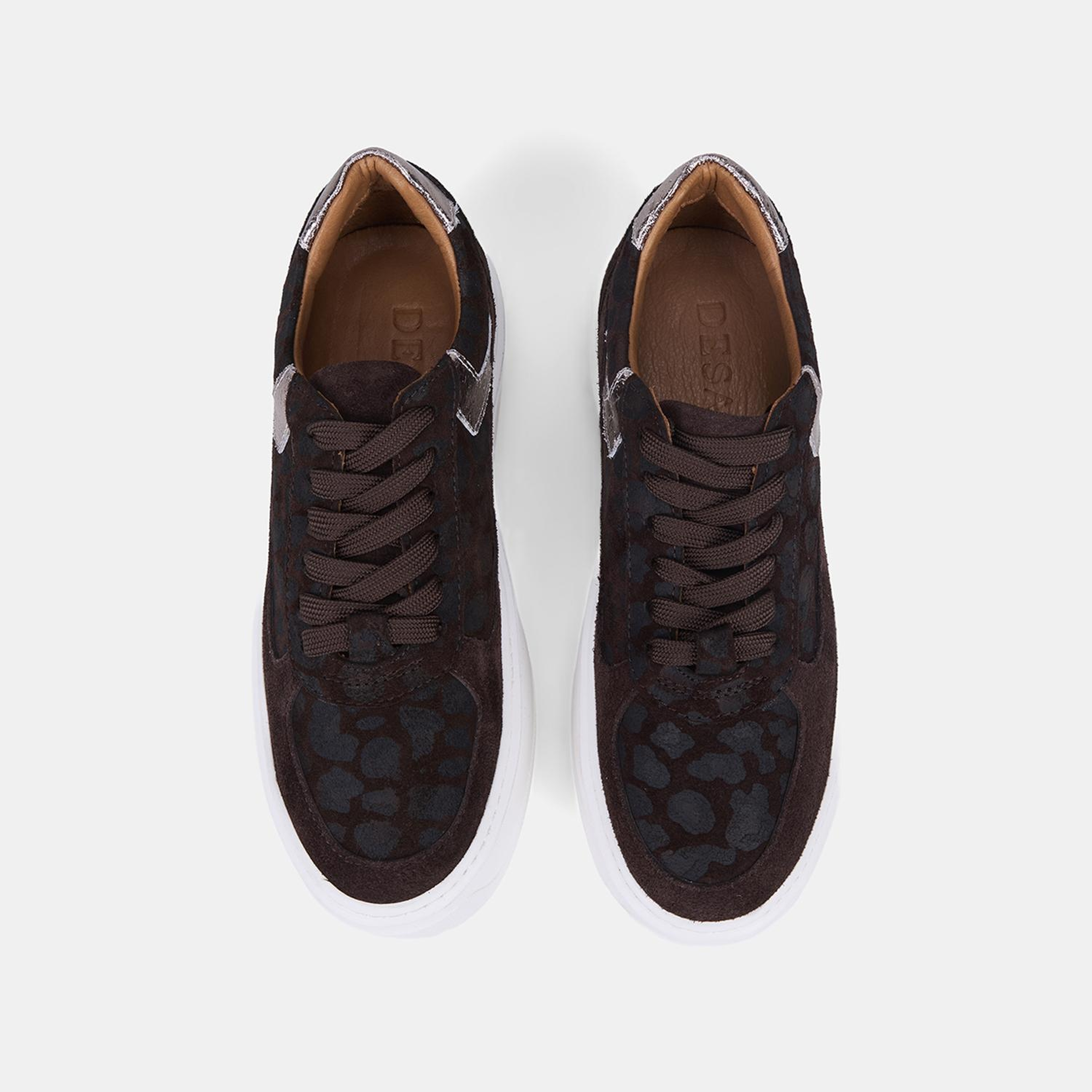 Kadın Kahve Bağcıklı Desenli Kalın Beyaz Tabanlı Süet Sneaker