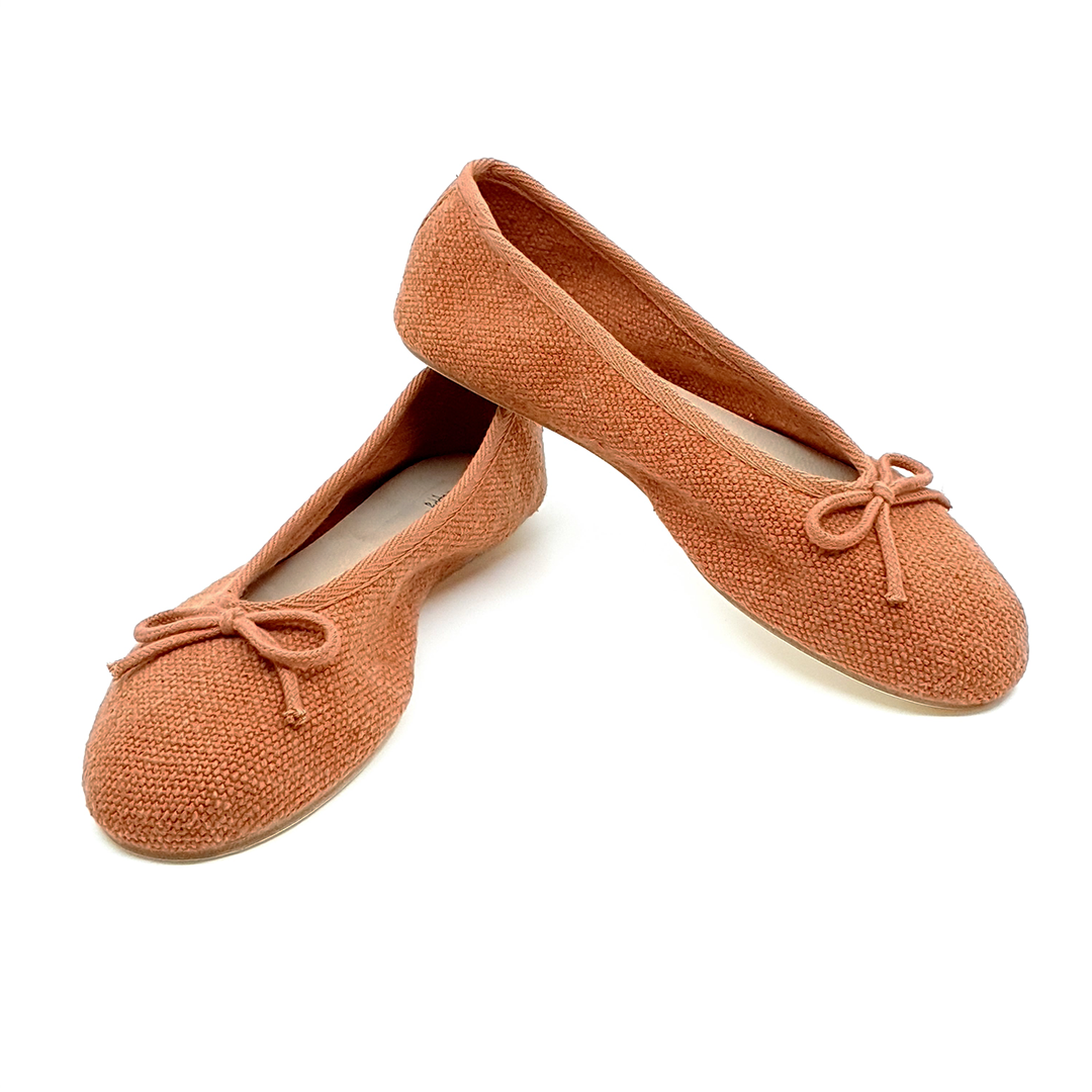 Athena - Kiremit Rengi Koton Kumaş Barefoot Babet Ayakkabı