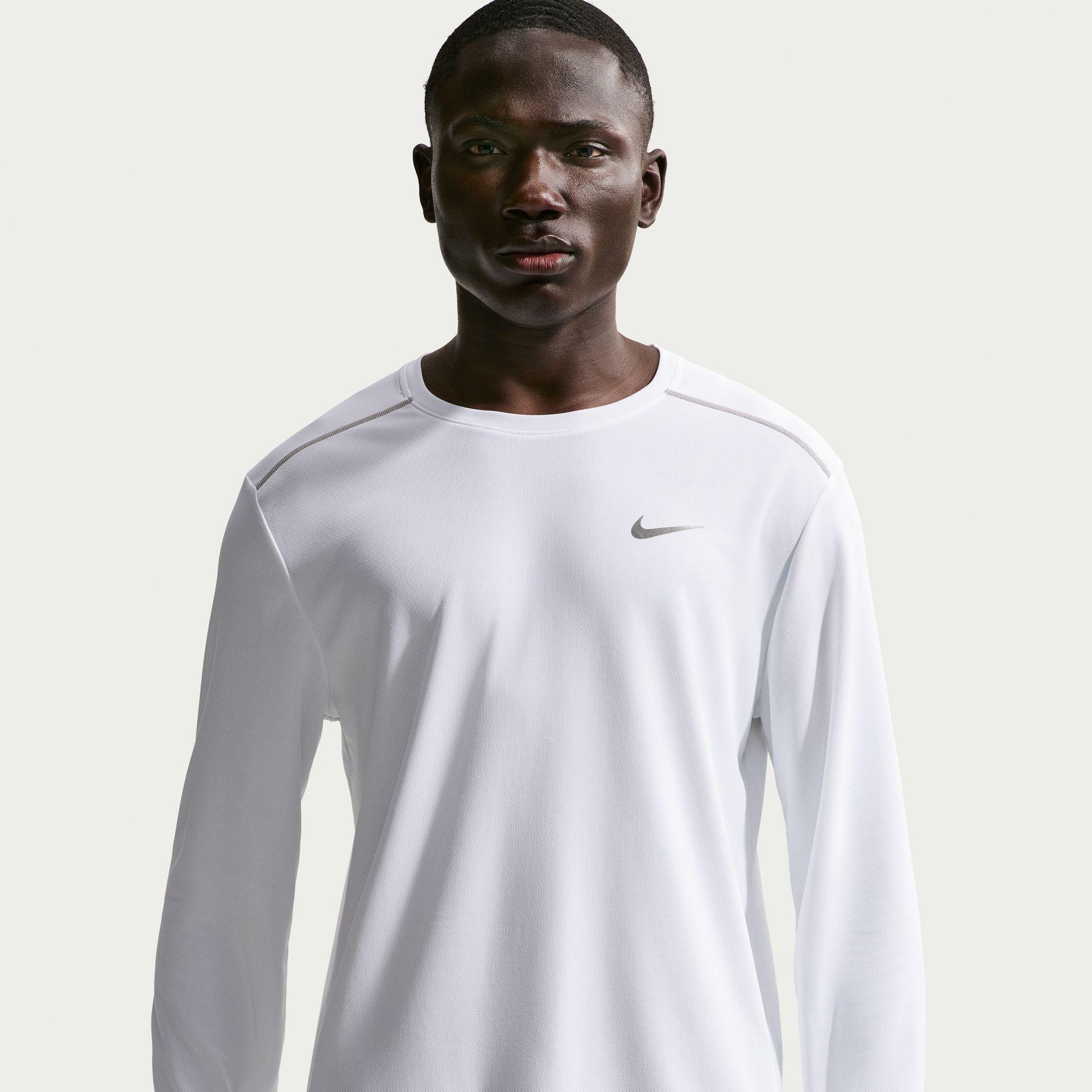 Nike Dri-Fit Miler Erkek Beyaz Uzun Kollu T-Shirt