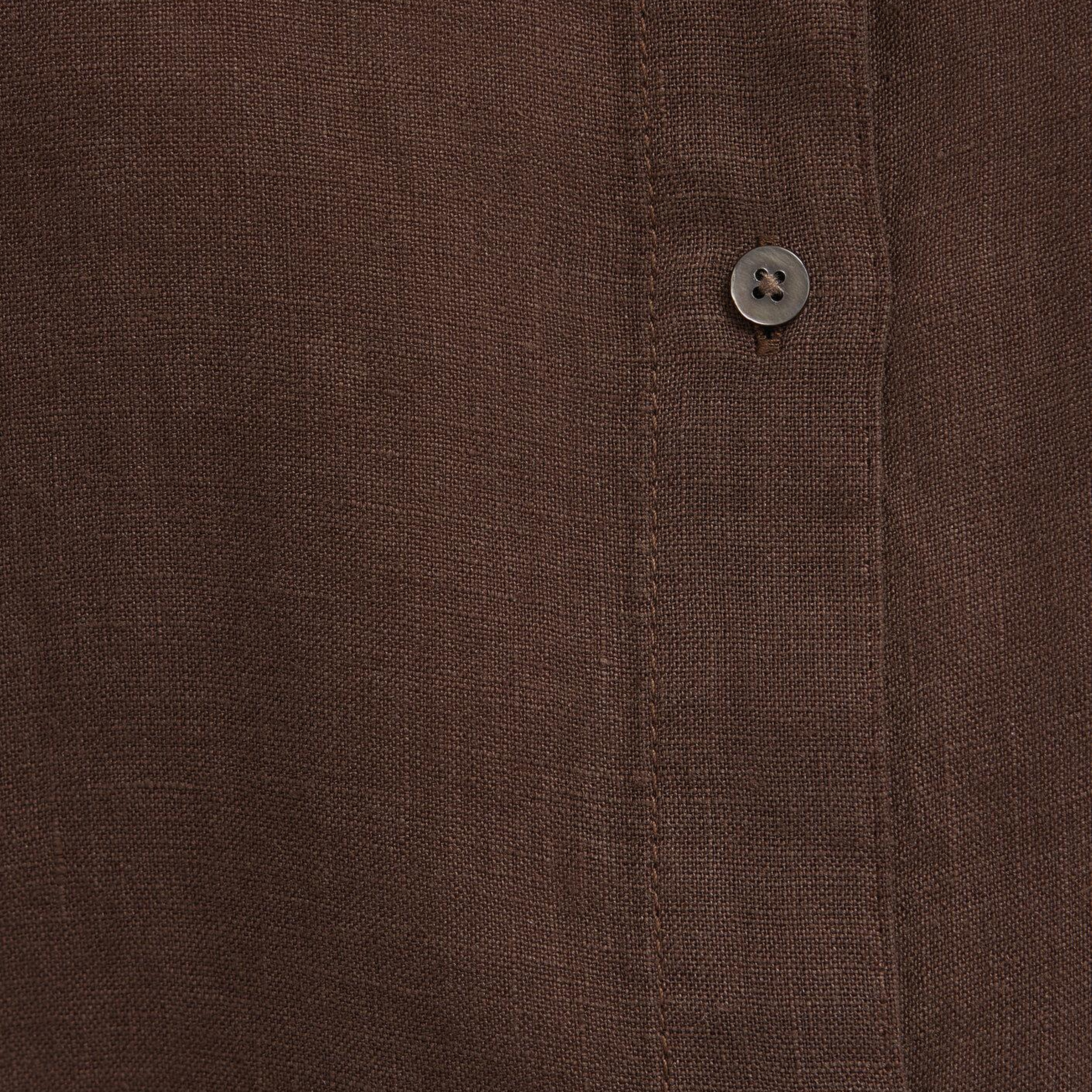 Mavi Kahverengi Keten Gömlek Oversize / Geniş Kesim 1211532-70238