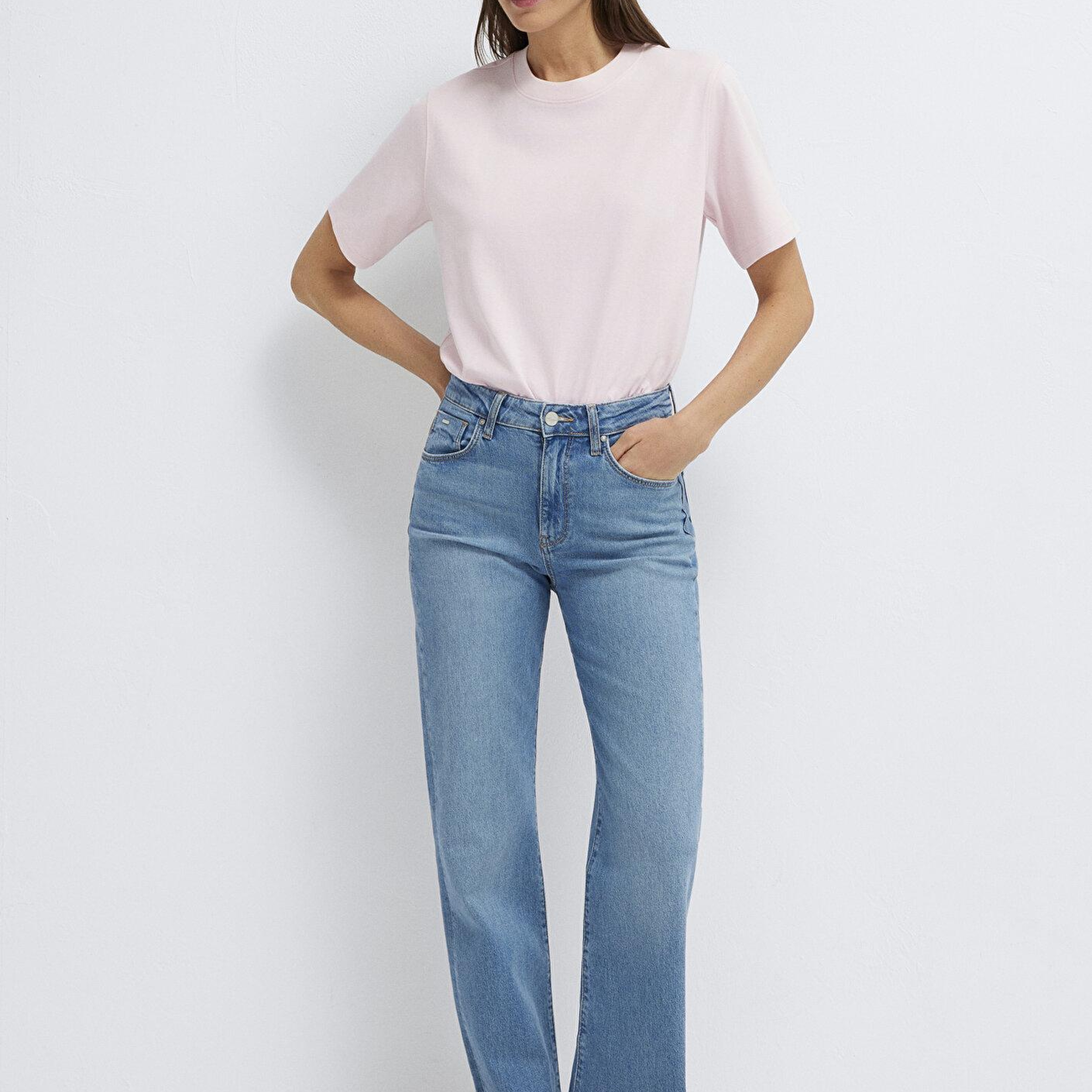 Mavi Pembe Tişört Loose Fit / Bol Rahat Kesim 1613820-89200