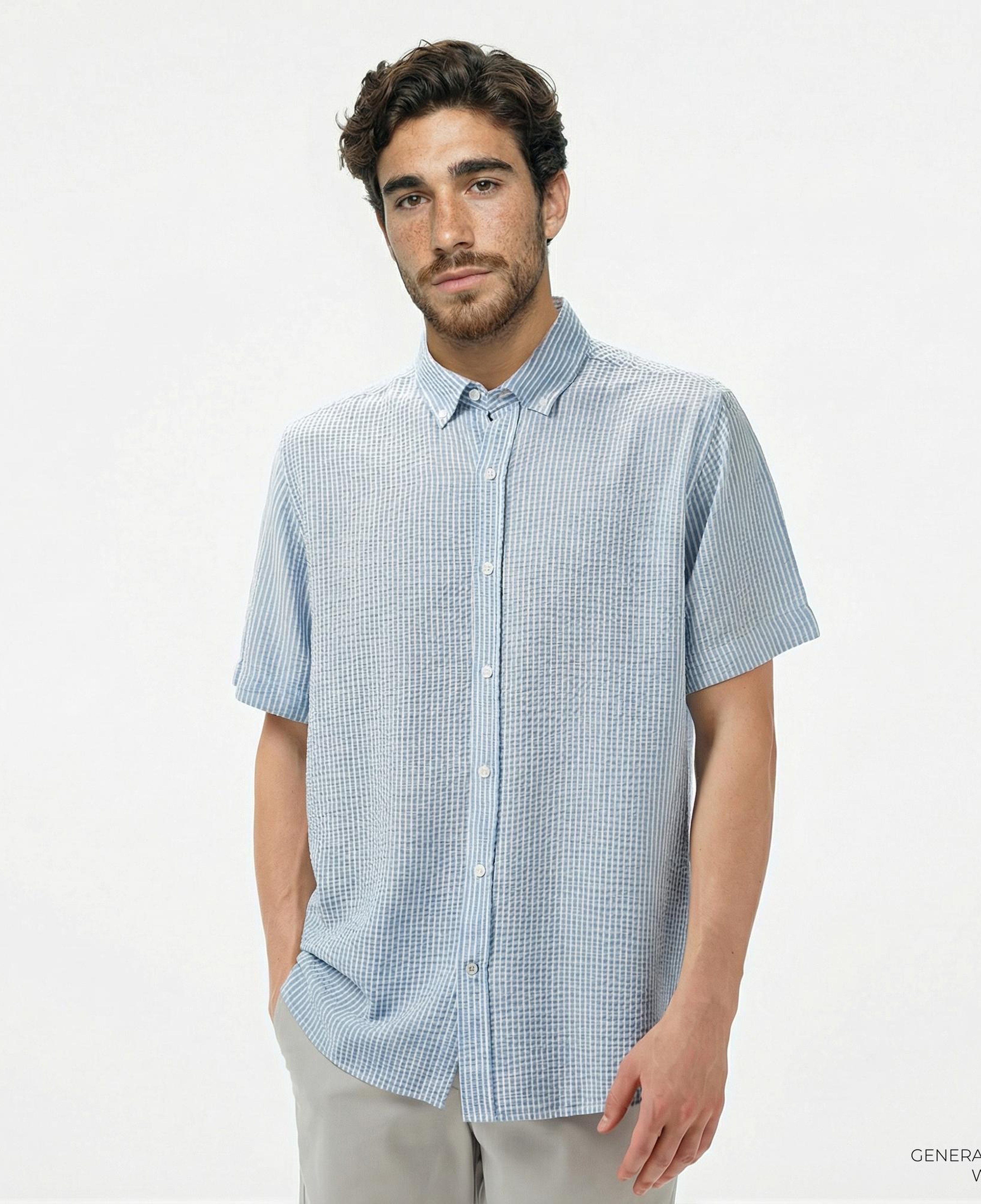 Nautica Erkek Mavi Classic Fit Çizgili Gömlek