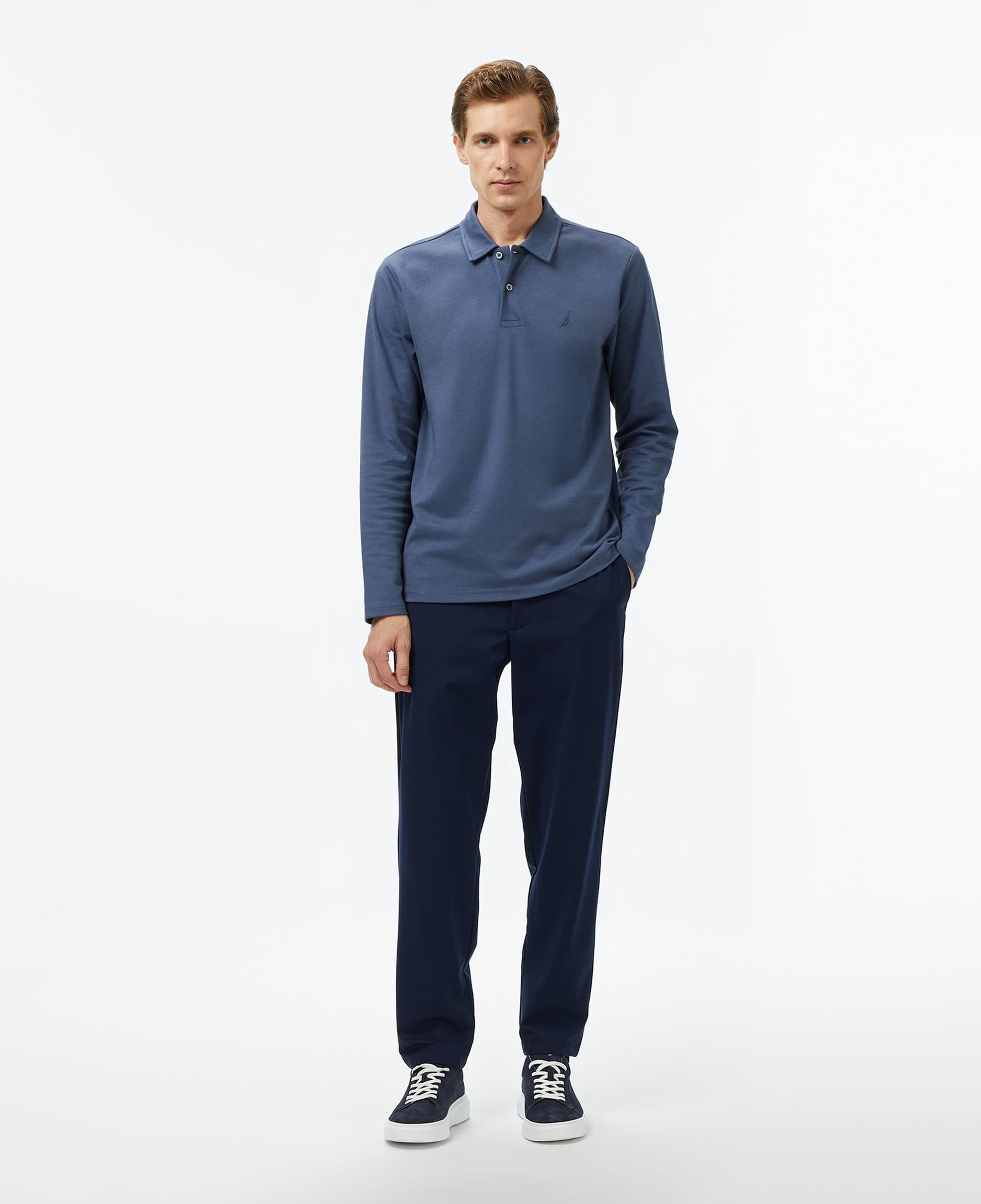 Nautica Erkek Mavi Classic Fit Uzun Kollu Polo Yaka T-Shirt