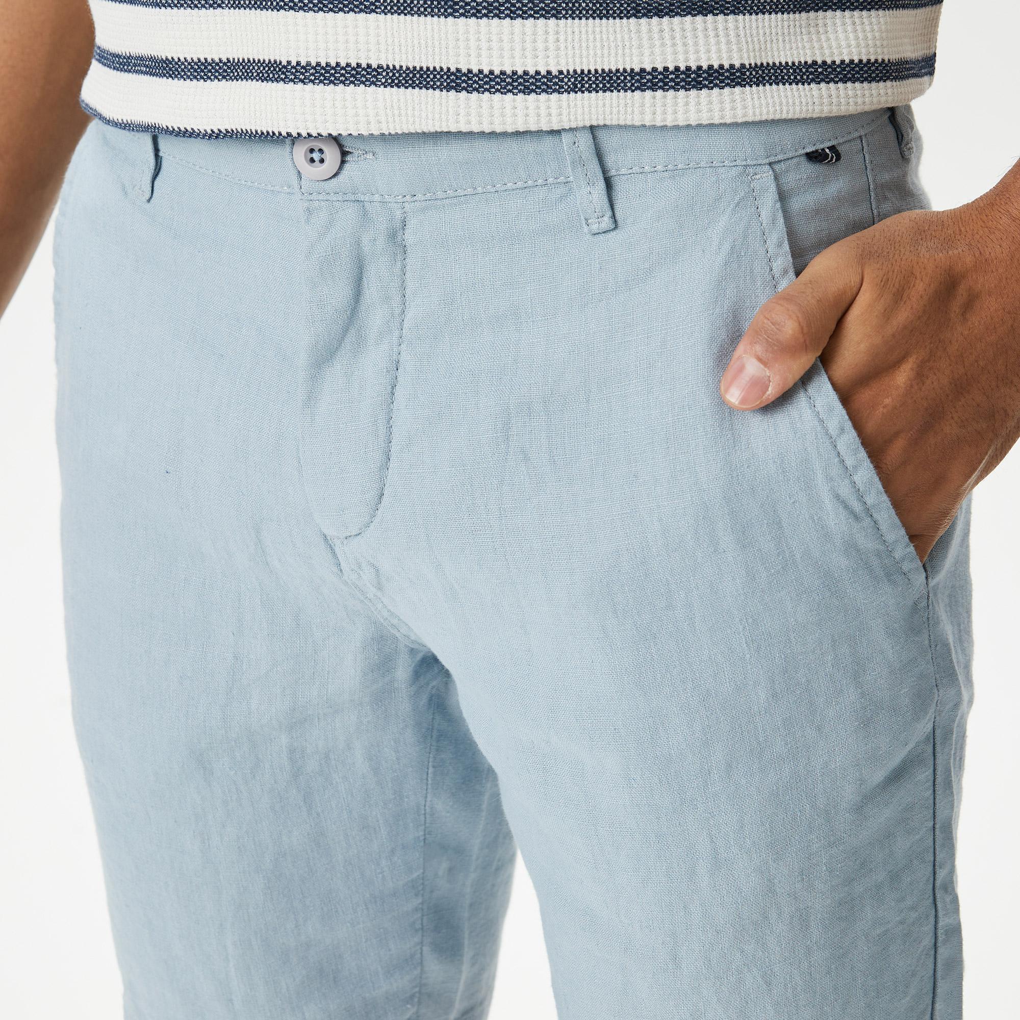 Nautica Erkek Mavi Slim Fit Keten Şort