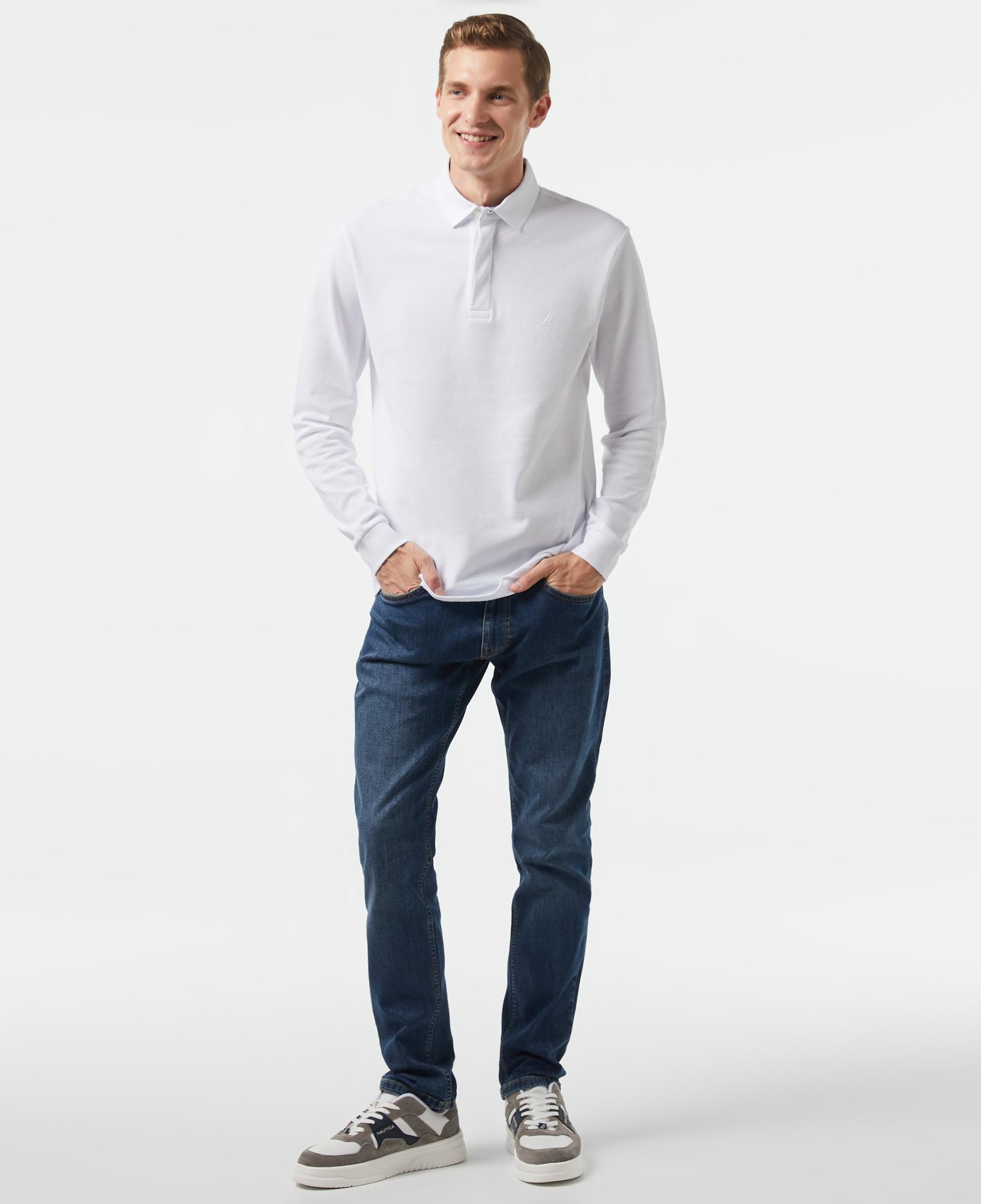 Nautica Erkek Beyaz Slim Fit Uzun Kollu Polo Yaka T-Shirt