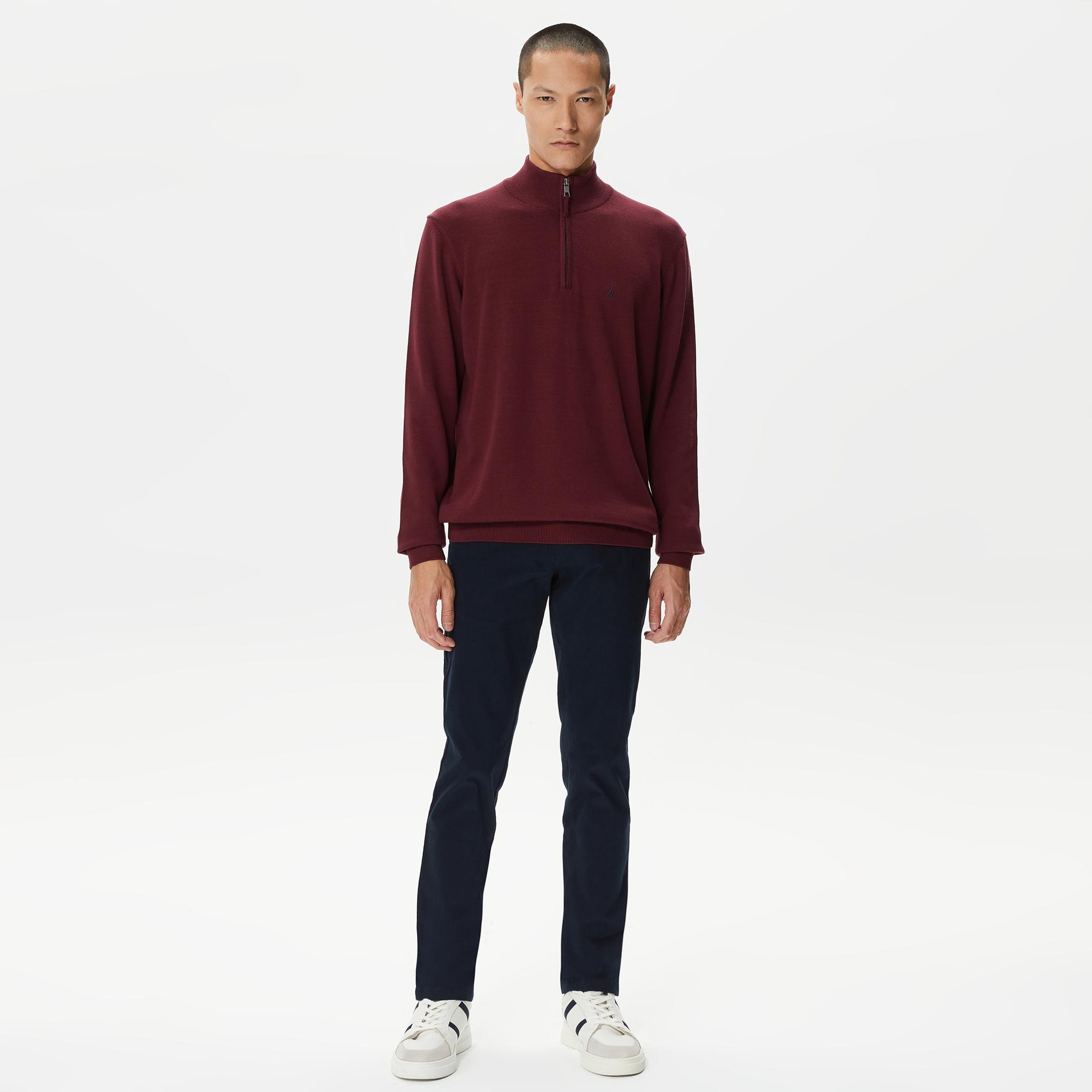 Nautica Erkek Bordo Standart Fit Dik Yakalı Kazak