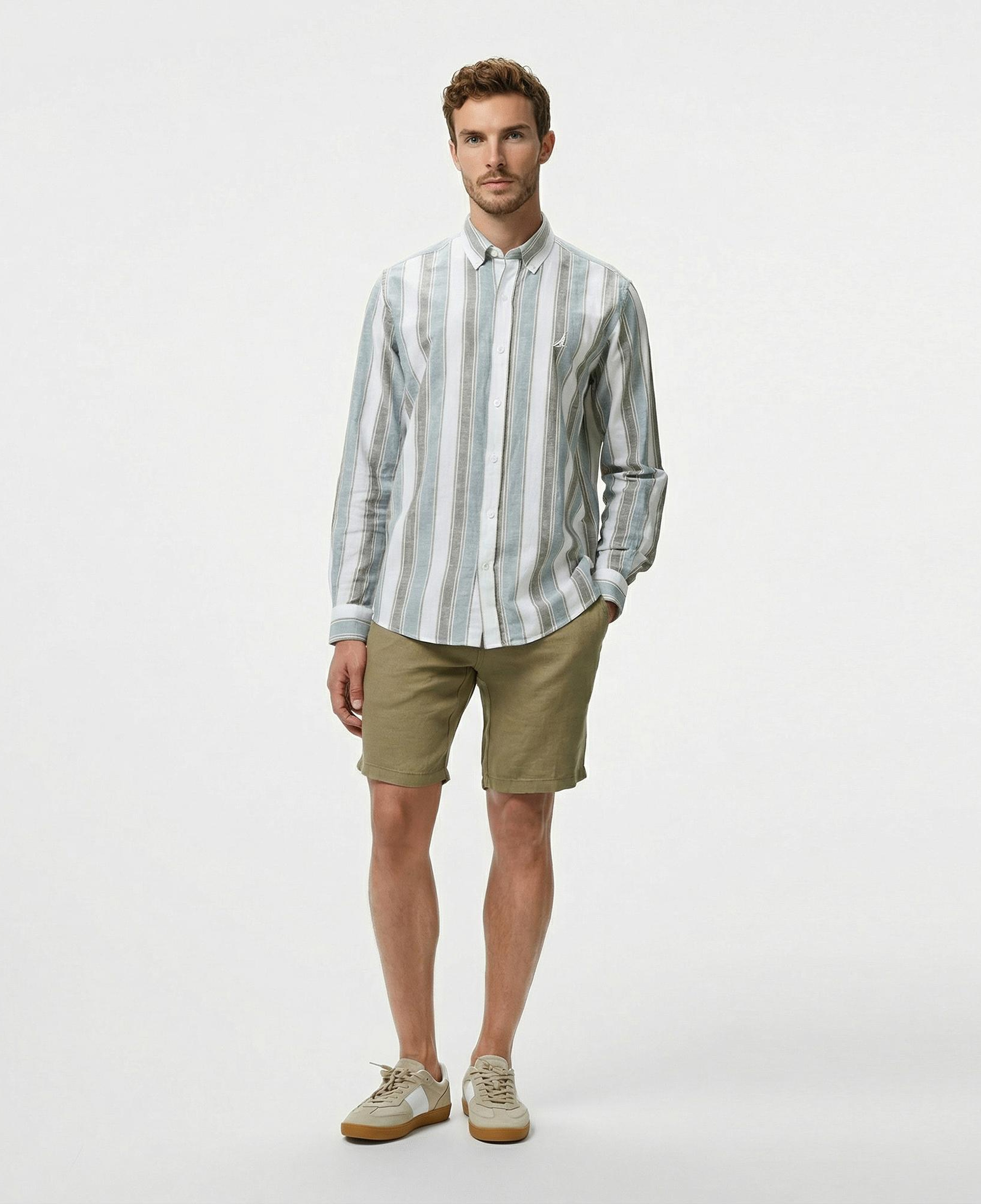 Nautica Erkek Yeşil Classic Fit Çizgili Gömlek