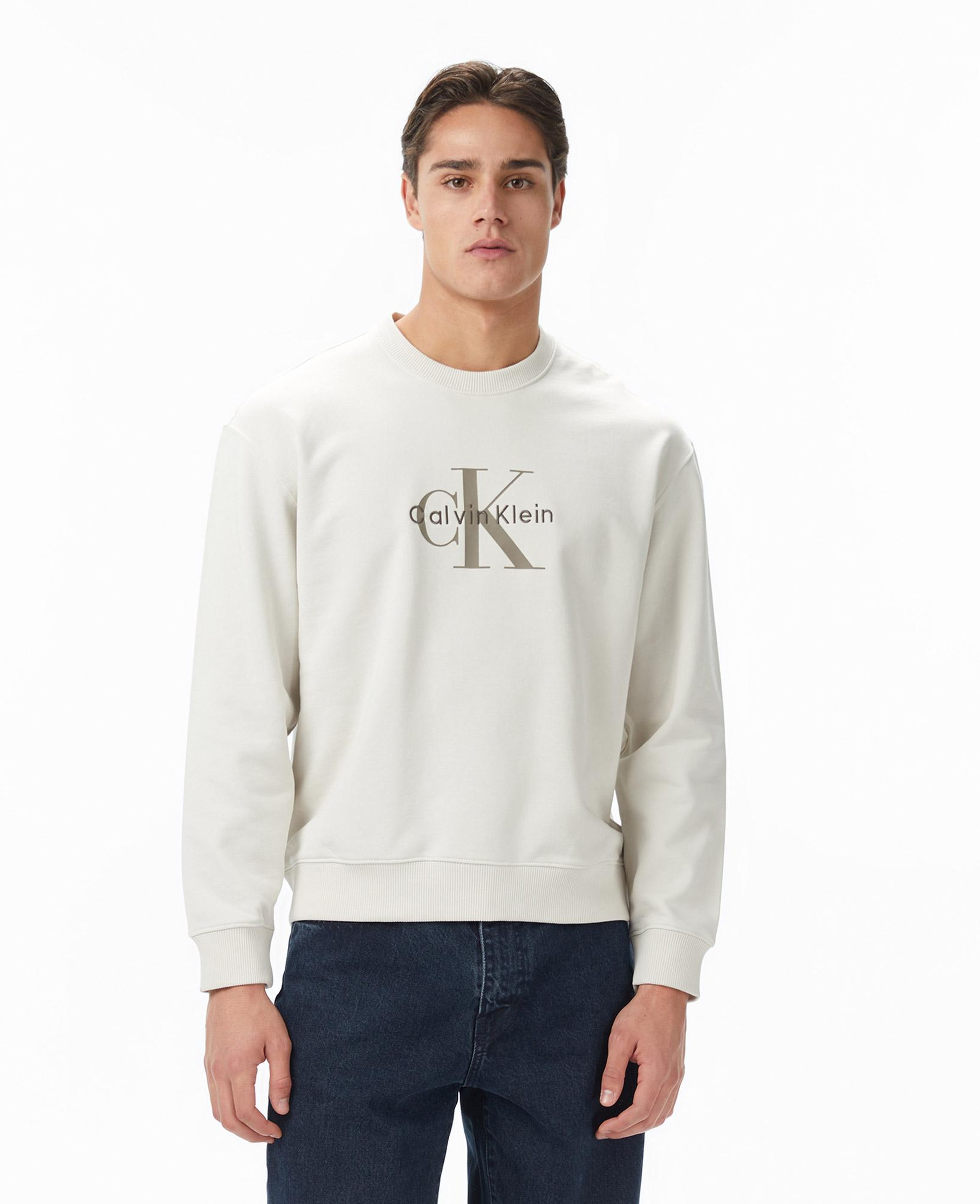 Calvin Klein Terry Monologo Erkek Beyaz Sweatshirt