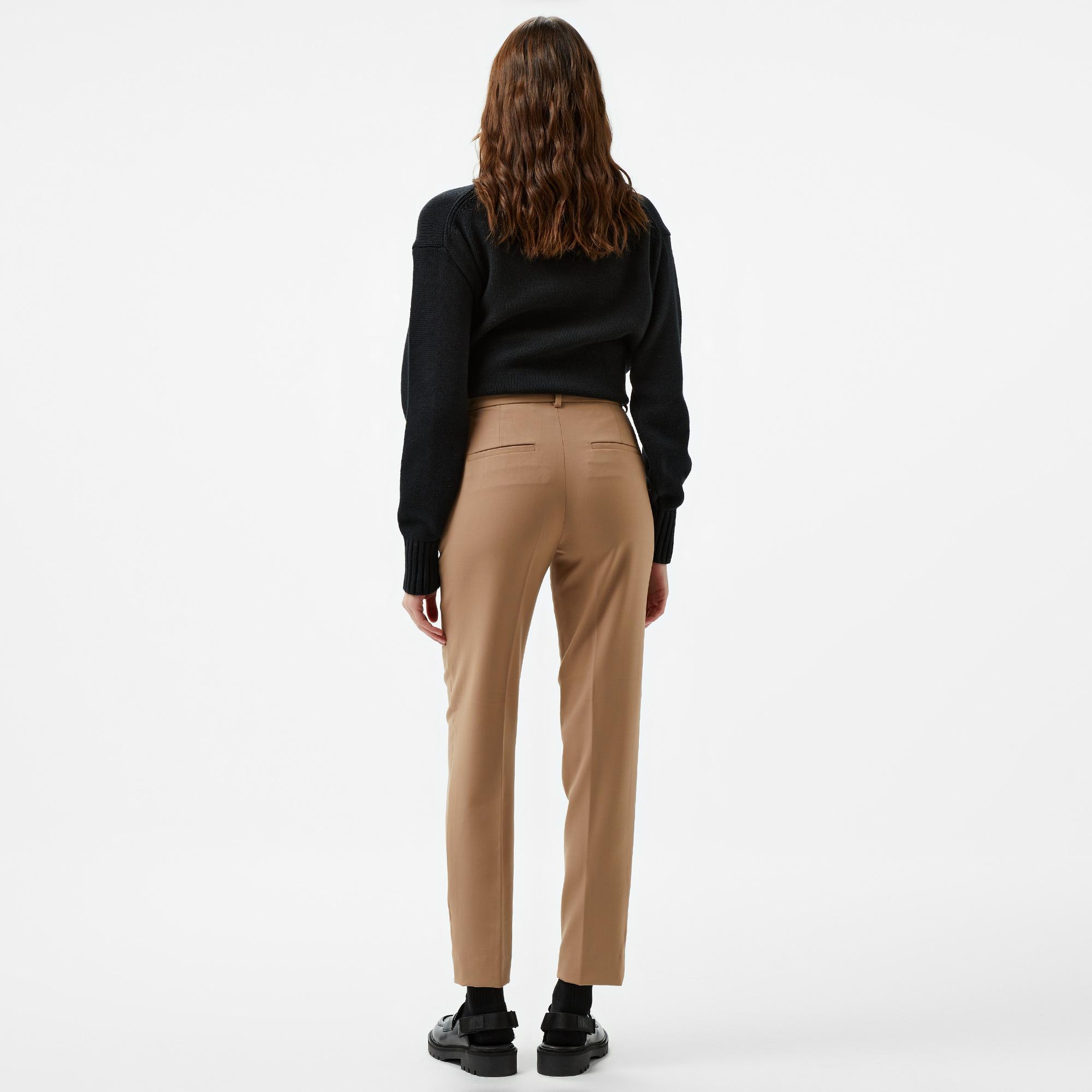 Calvin Klein Stretch Wool Slim Tapered Leg Kadın Kahverengi Pantolon