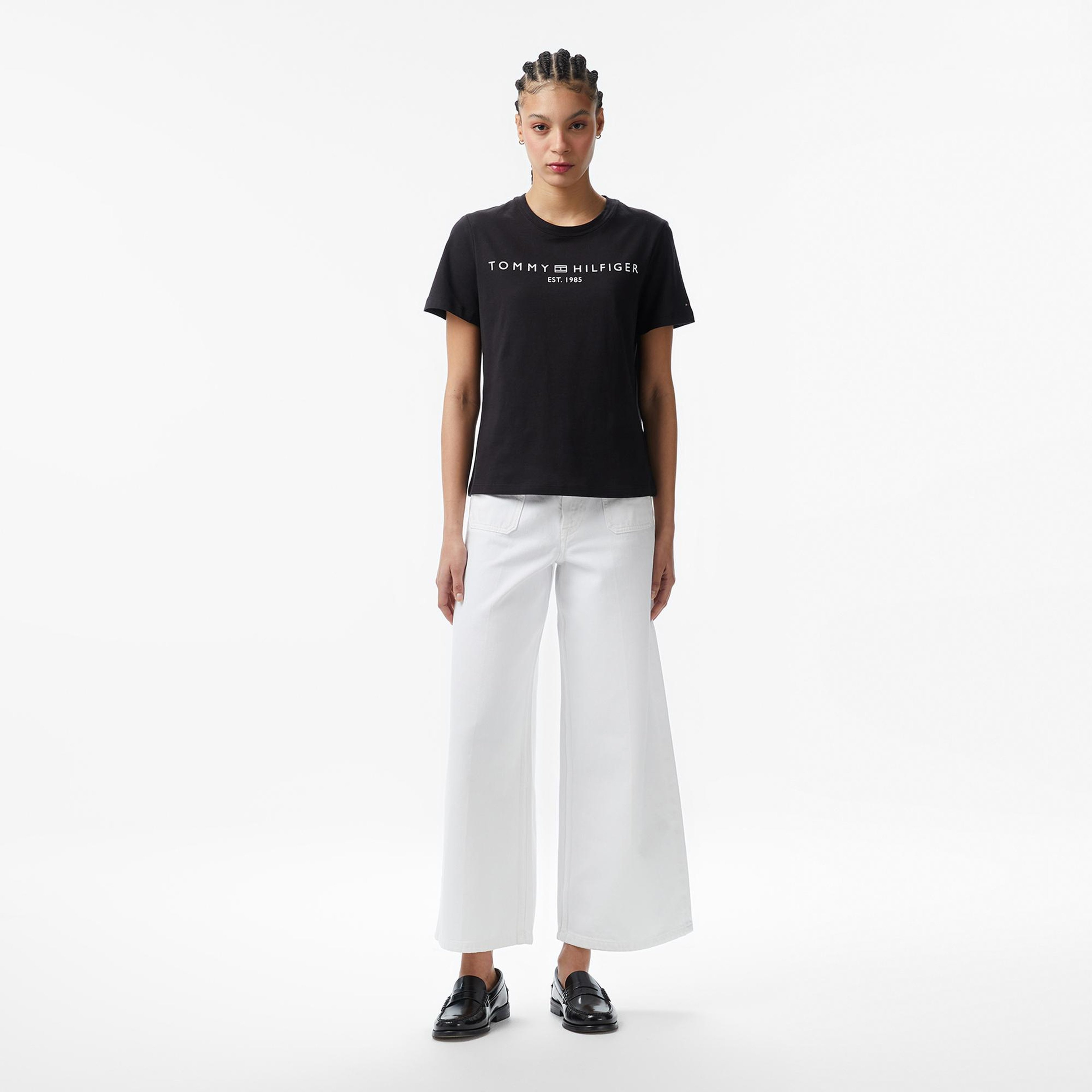Tommy Hilfiger Corp Logo Kadın Siyah Crop T-Shirt