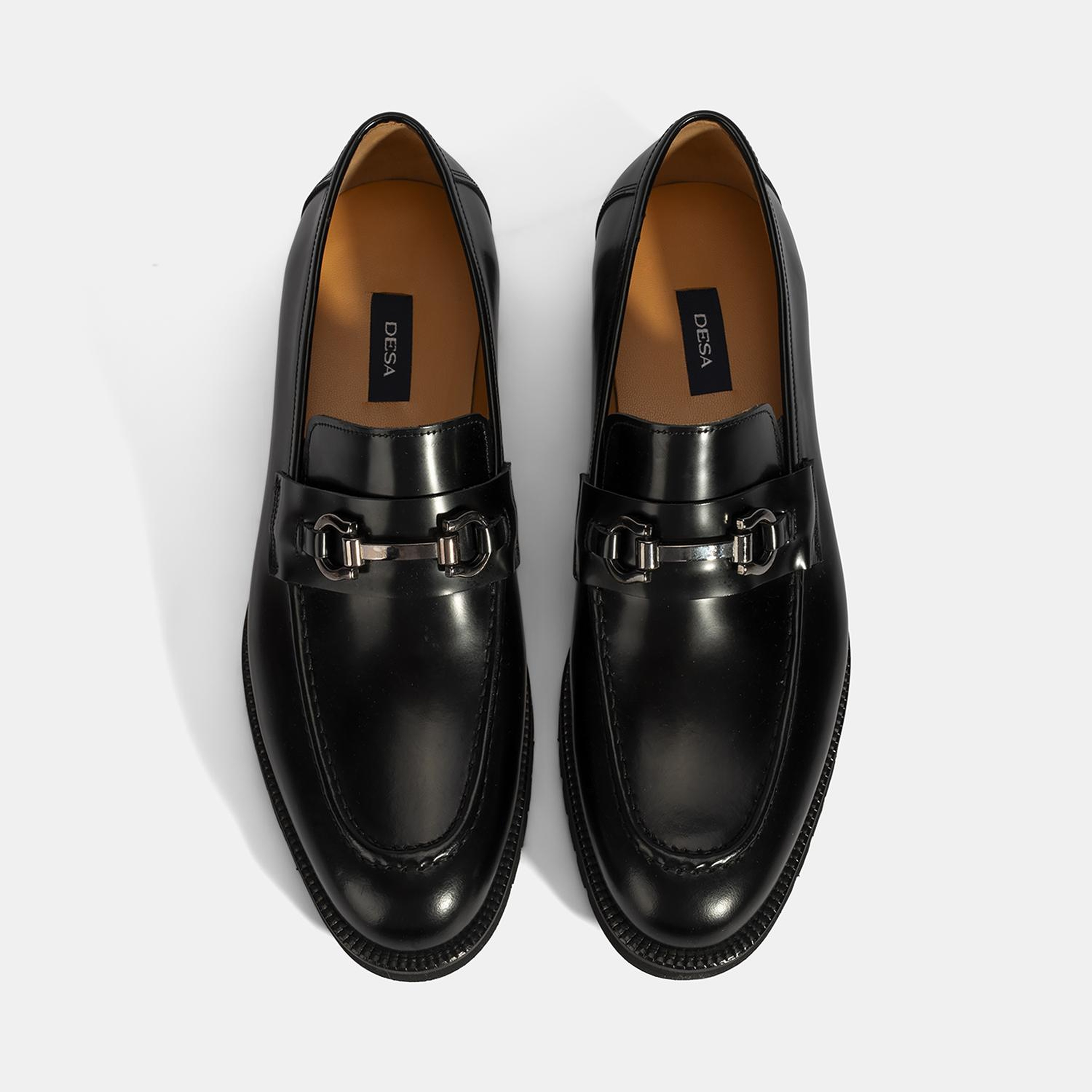 Erkek Siyah Metal Aksesuarlı Deri Loafer