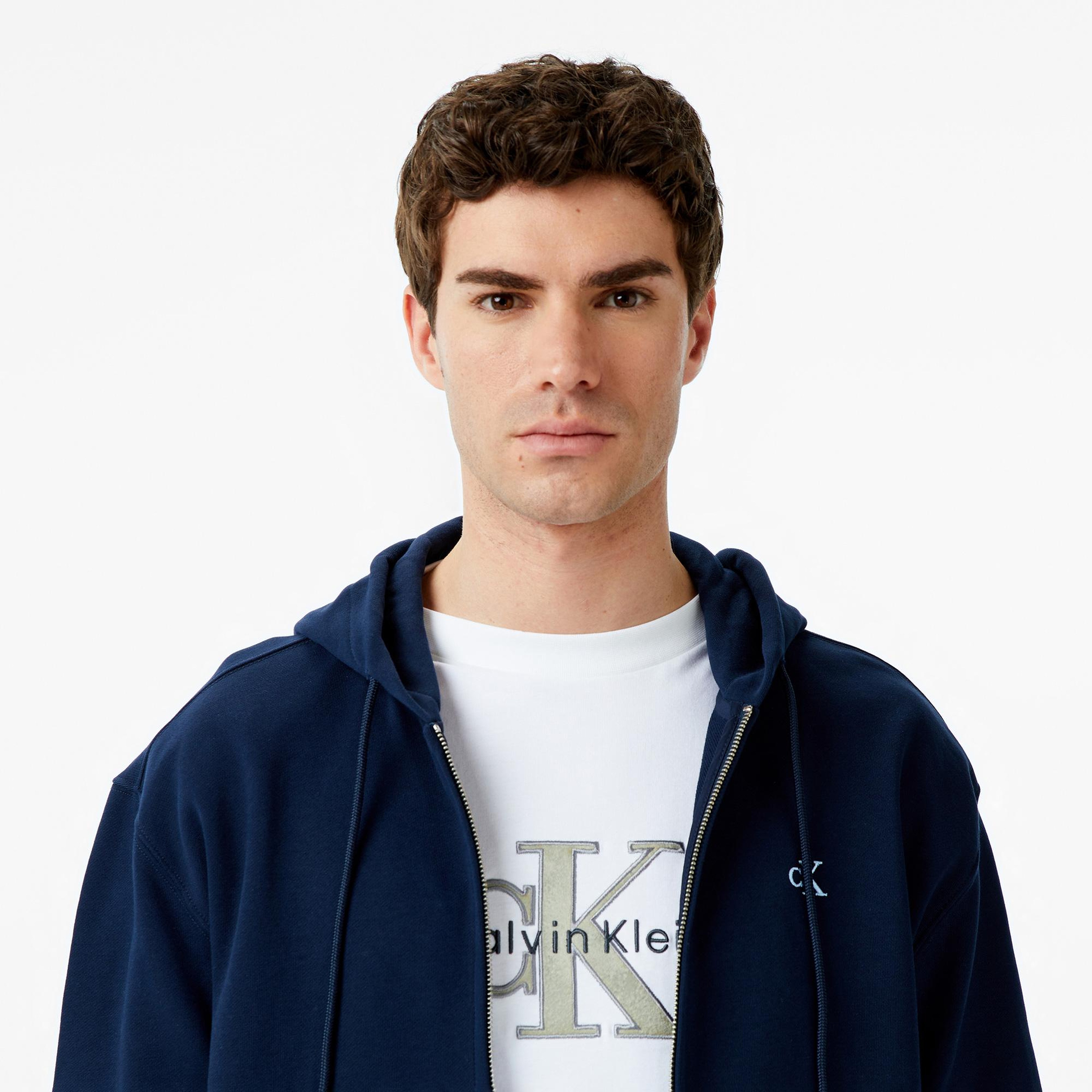 Calvin Klein Terry Monogram Erkek Mavi Sweatshirt