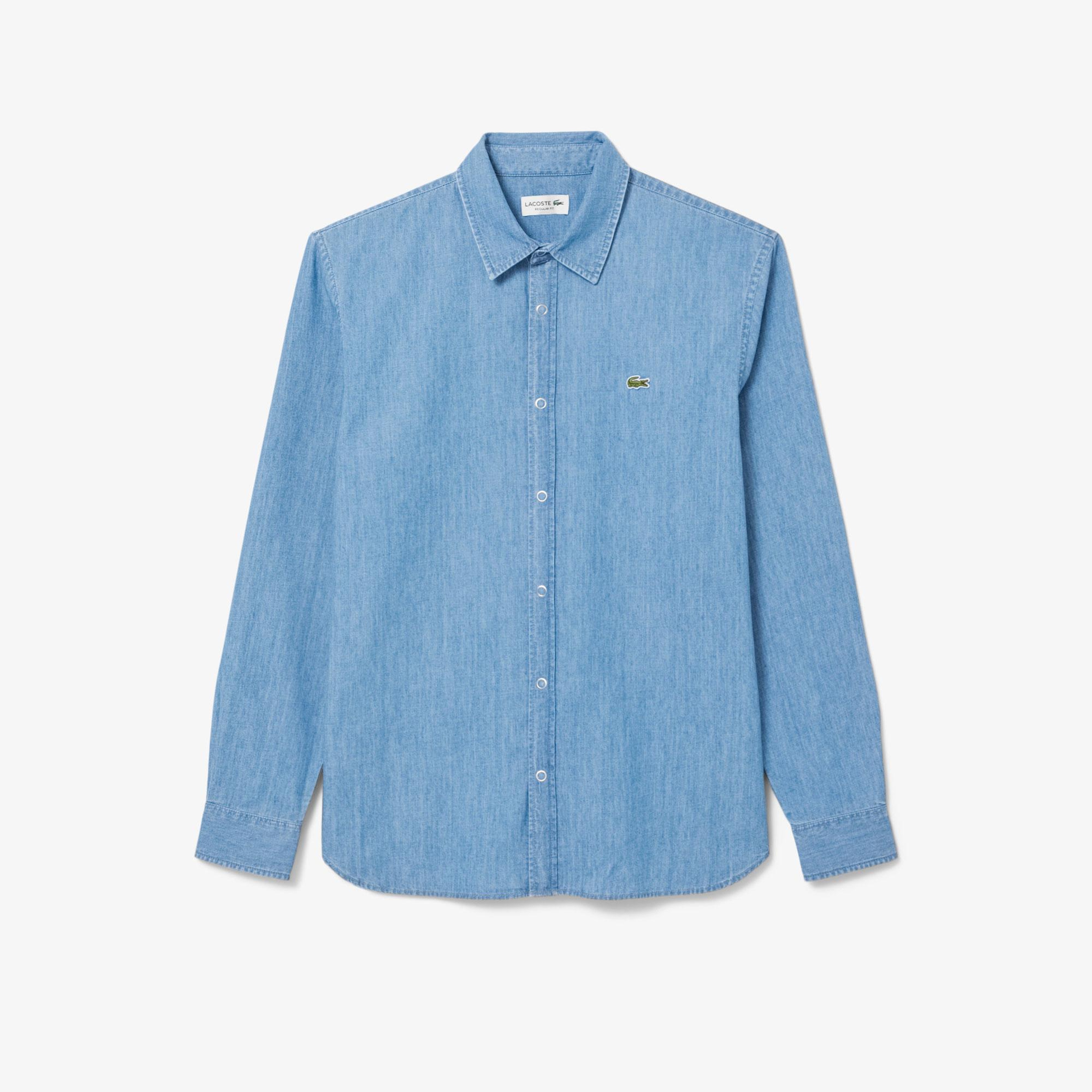 Lacoste Erkek Regular Fit Uzun Kollu Denim Mavi Gömlek