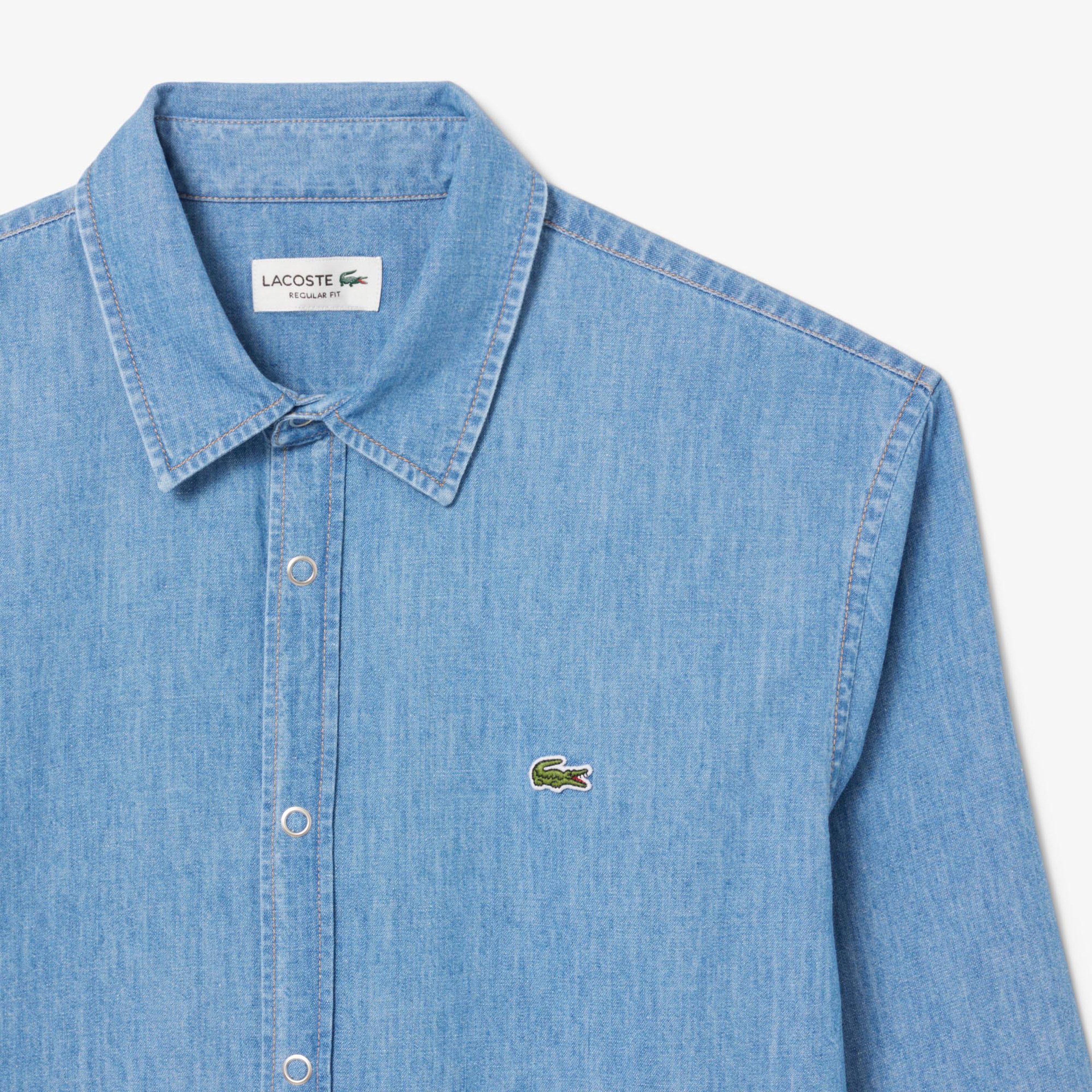 Lacoste Erkek Regular Fit Uzun Kollu Denim Mavi Gömlek