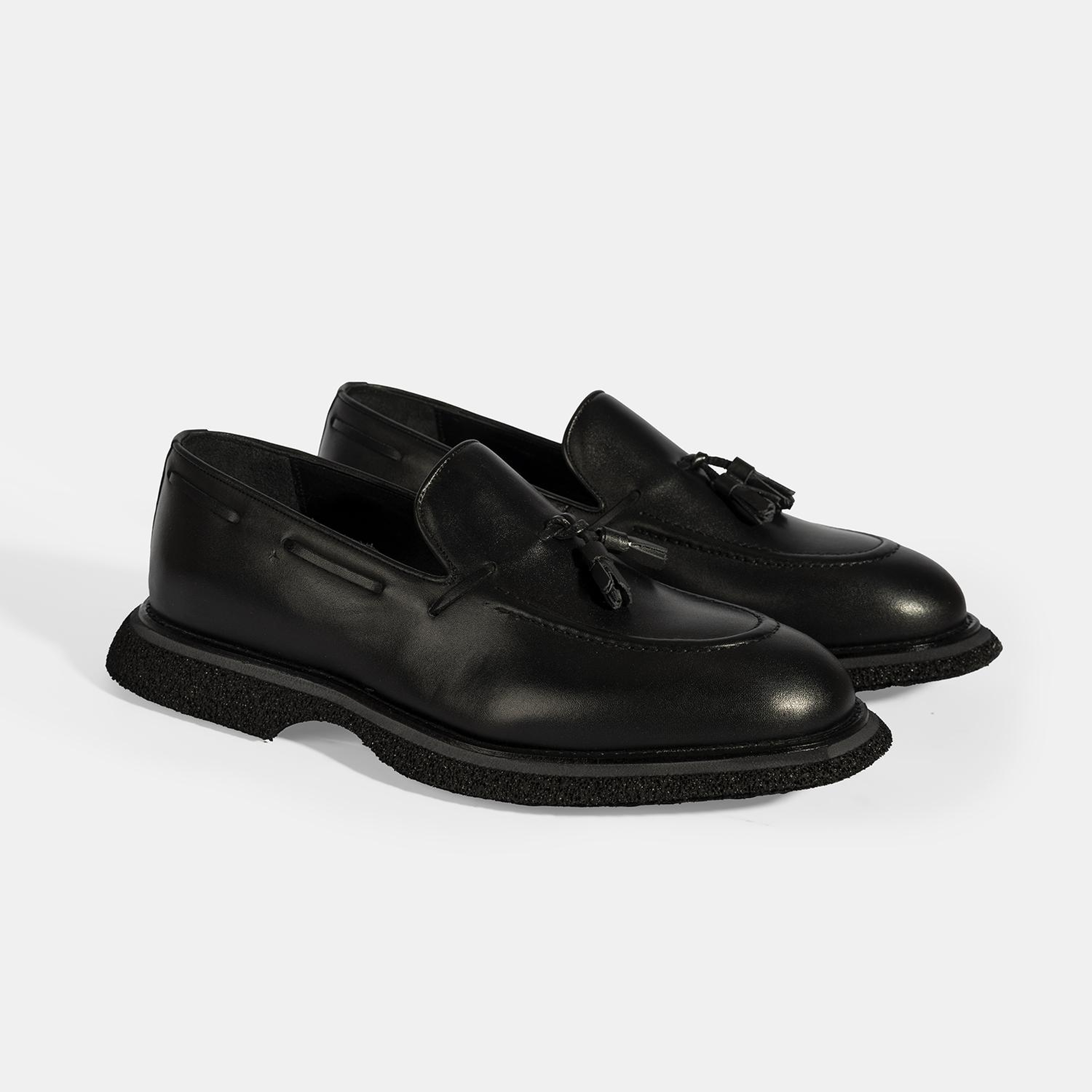 Erkek Siyah Püskül Detaylı Deri Loafer