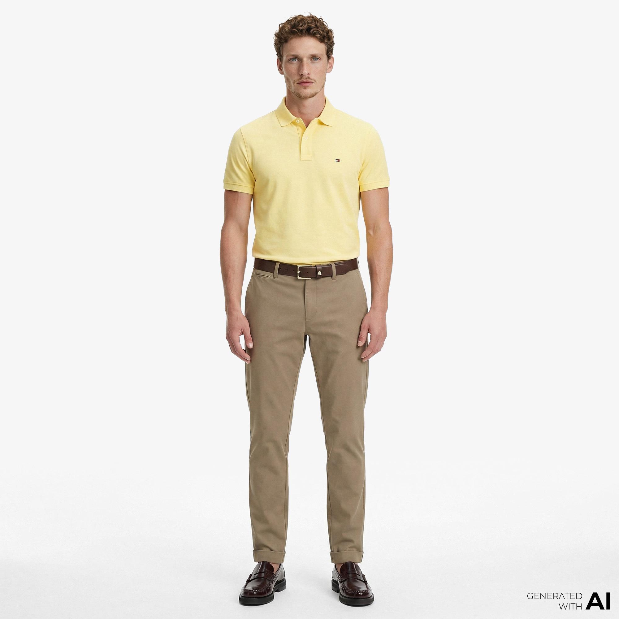 Tommy Hilfiger Core Essentials Erkek Sarı Polo Yaka T-Shirt