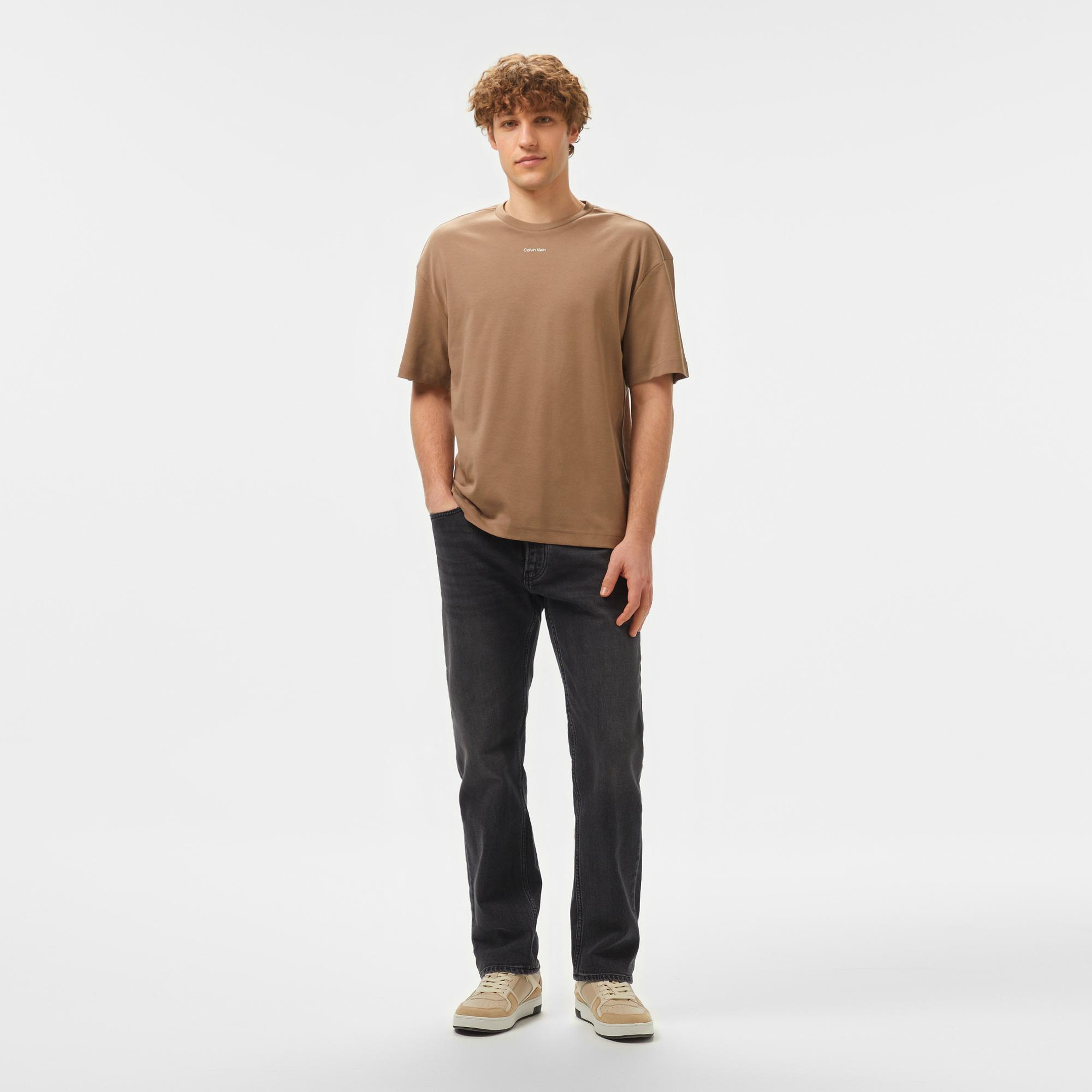 Calvin Klein Nano Logo İnterlo Erkek Kahverengi T-Shirt