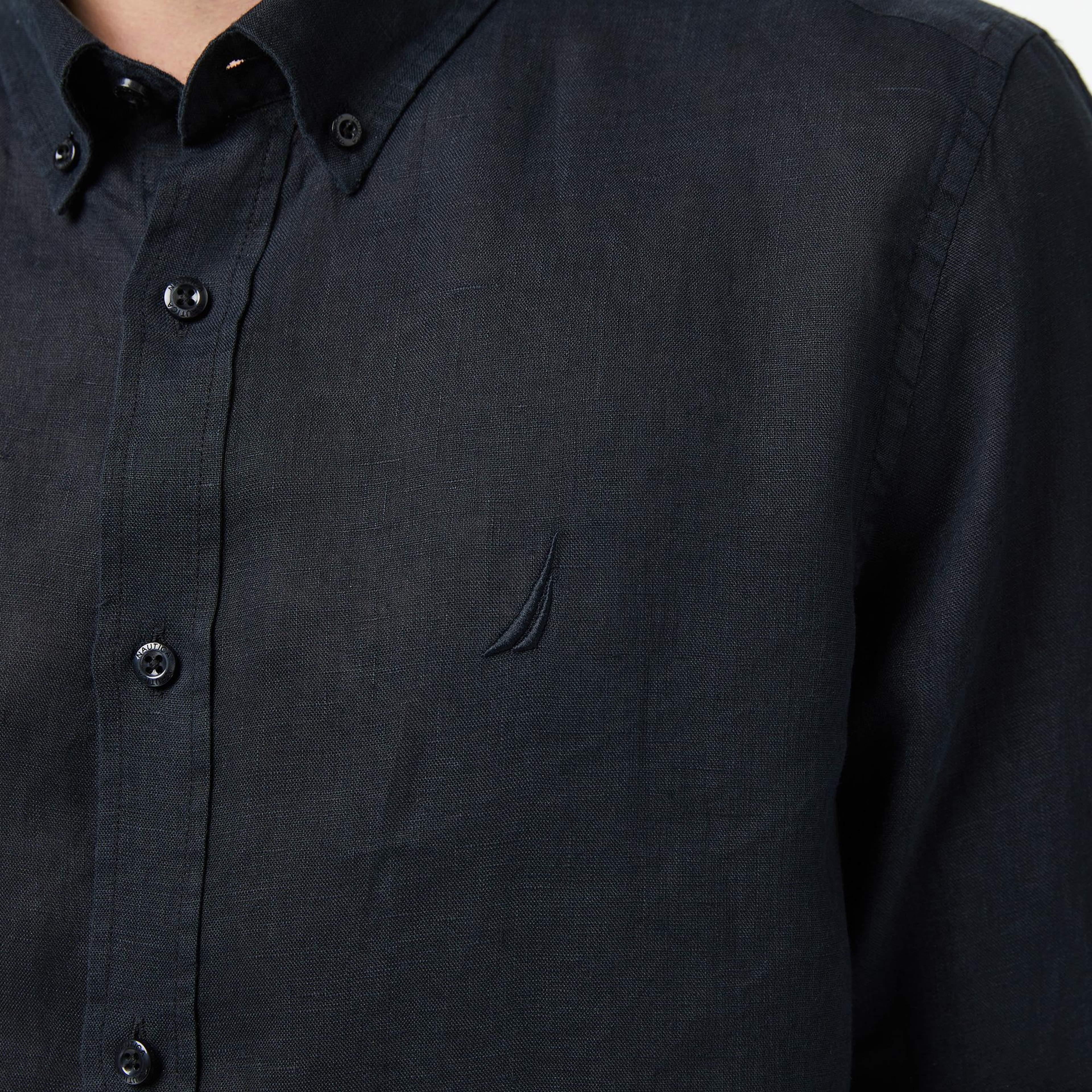 Nautica Erkek Siyah Regular Fit Keten Gömlek