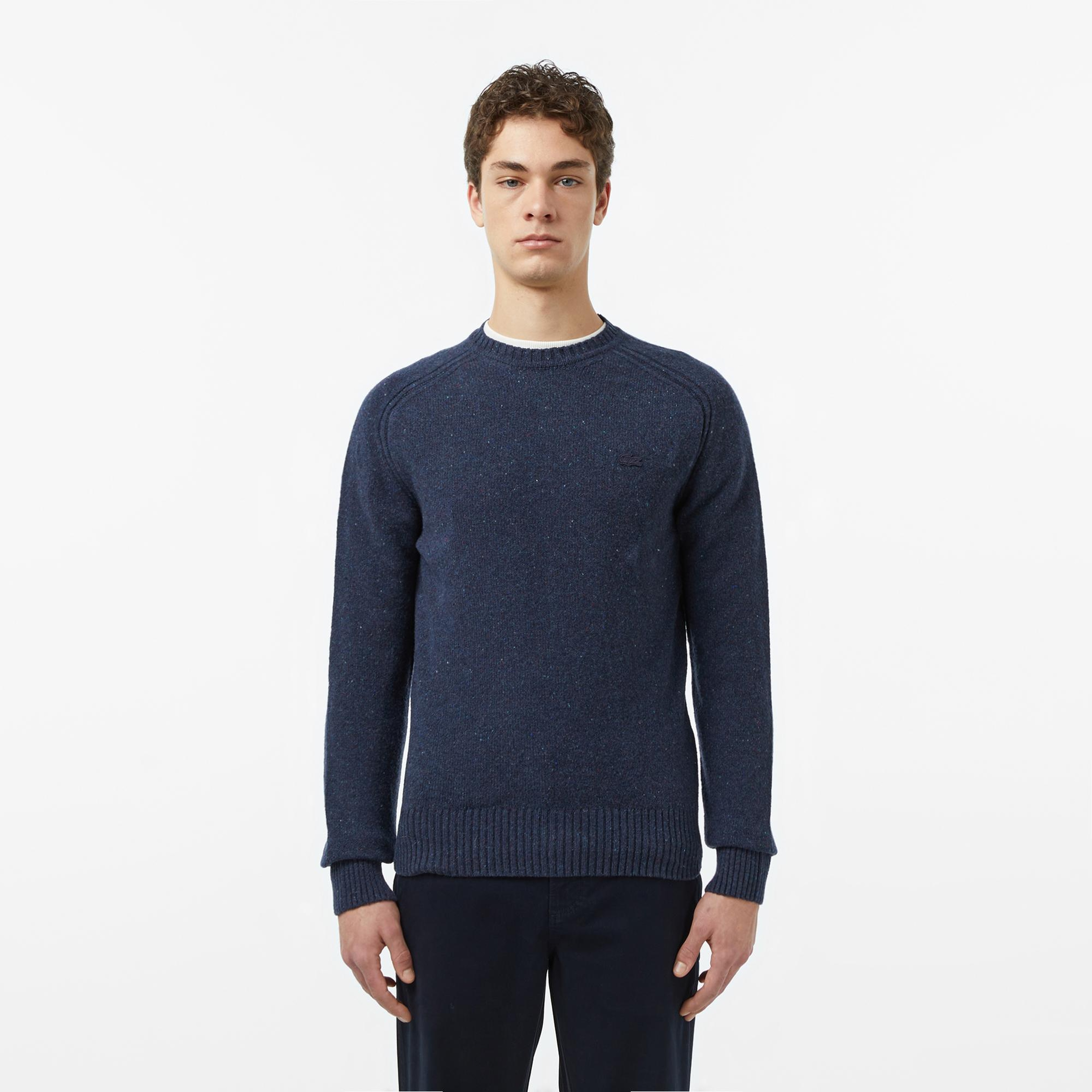 Erkek Classic Fit Bisiklet Yaka Yün Lacivert Kazak
