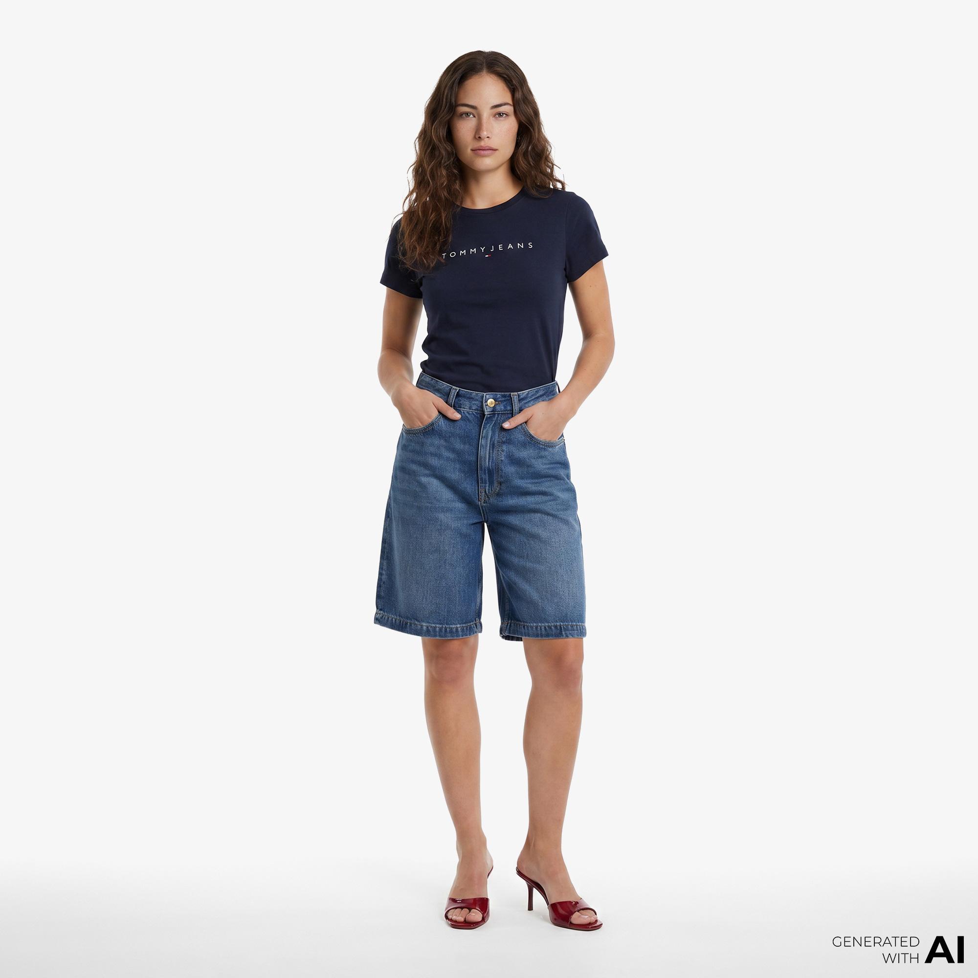 Tommy Hilfiger Linear Kadın Lacivert T-Shirt