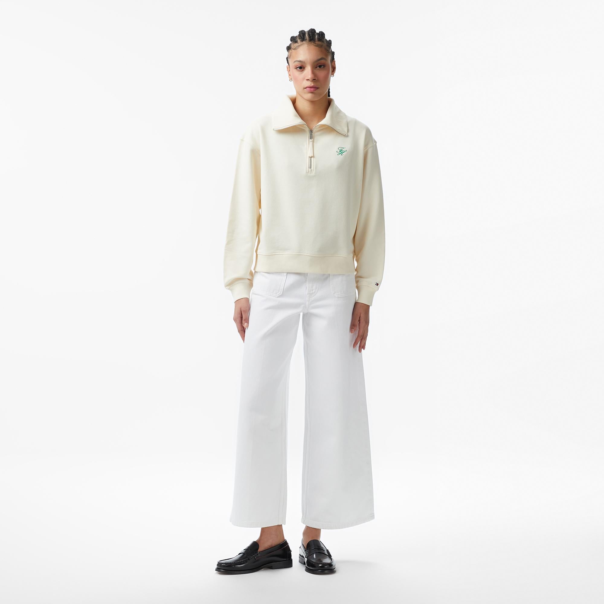 Tommy Hilfiger Script Kadın Bej Sweatshirt