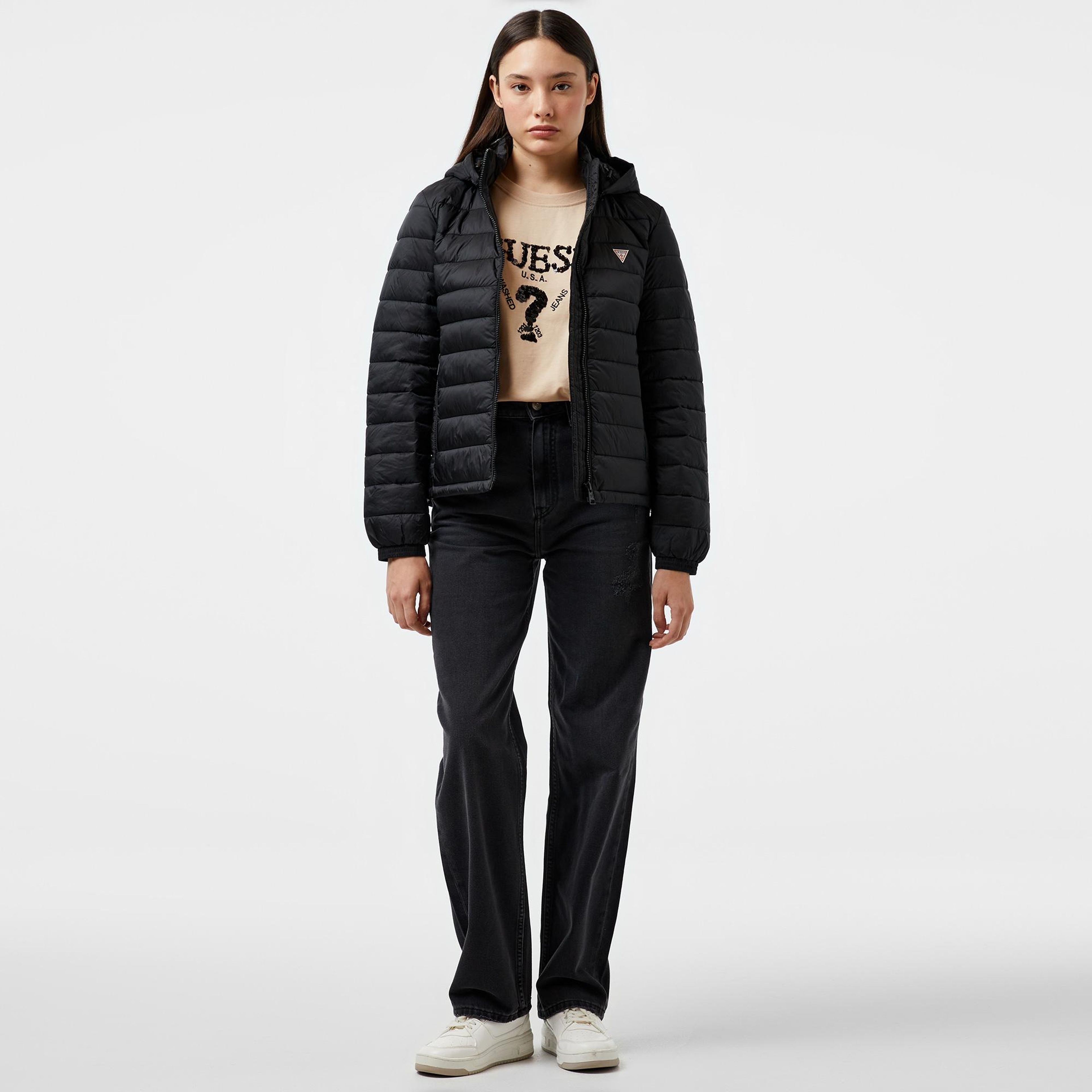Guess Hooded PufferKadın Siyah Mont