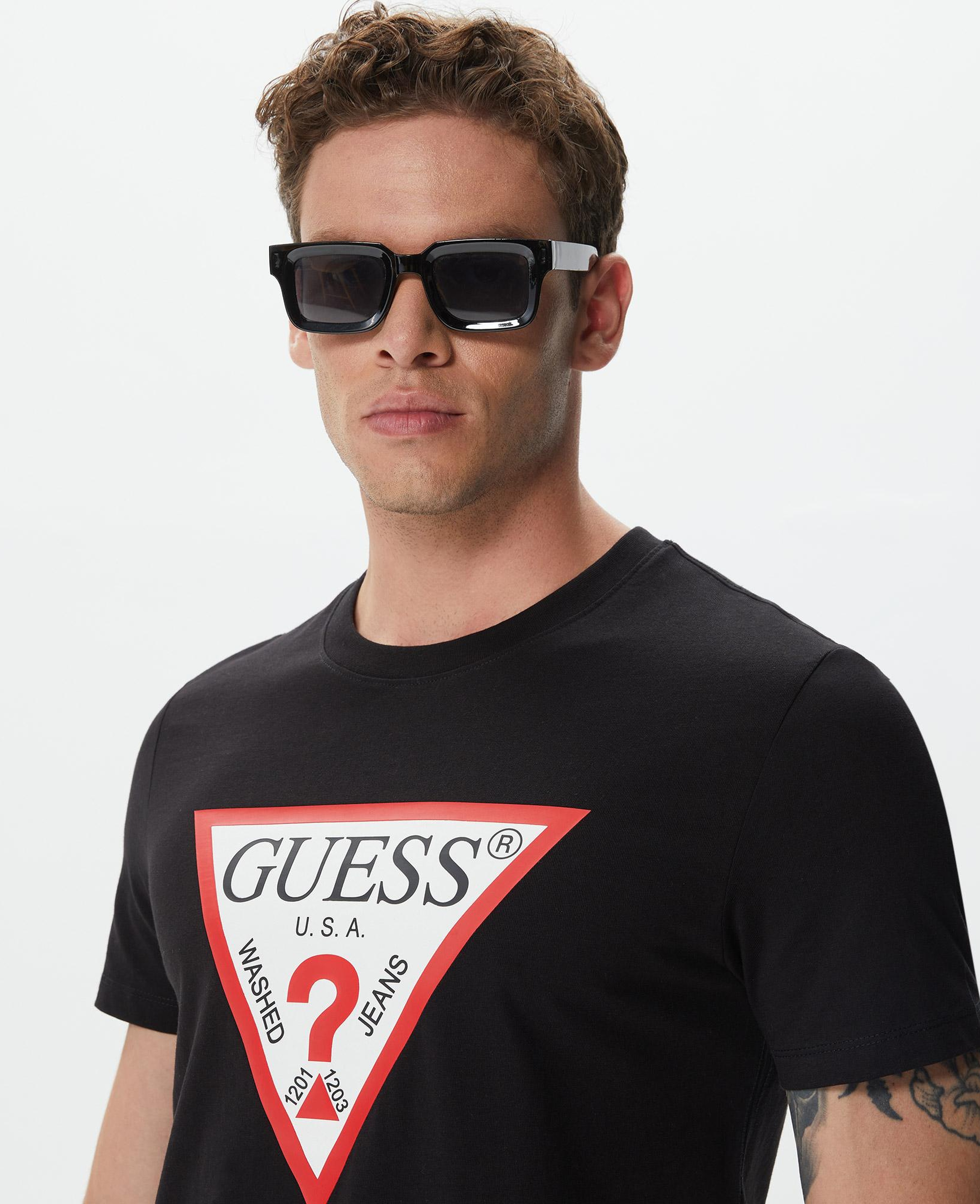 Guess Original Logo Mid Organic Stream Jersey Erkek Siyah T-Shirt