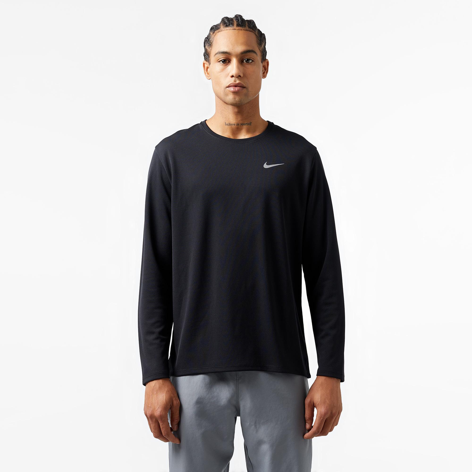 Nike Dri-Fit Miler Erkek Siyah Uzun Kollu T-Shirt