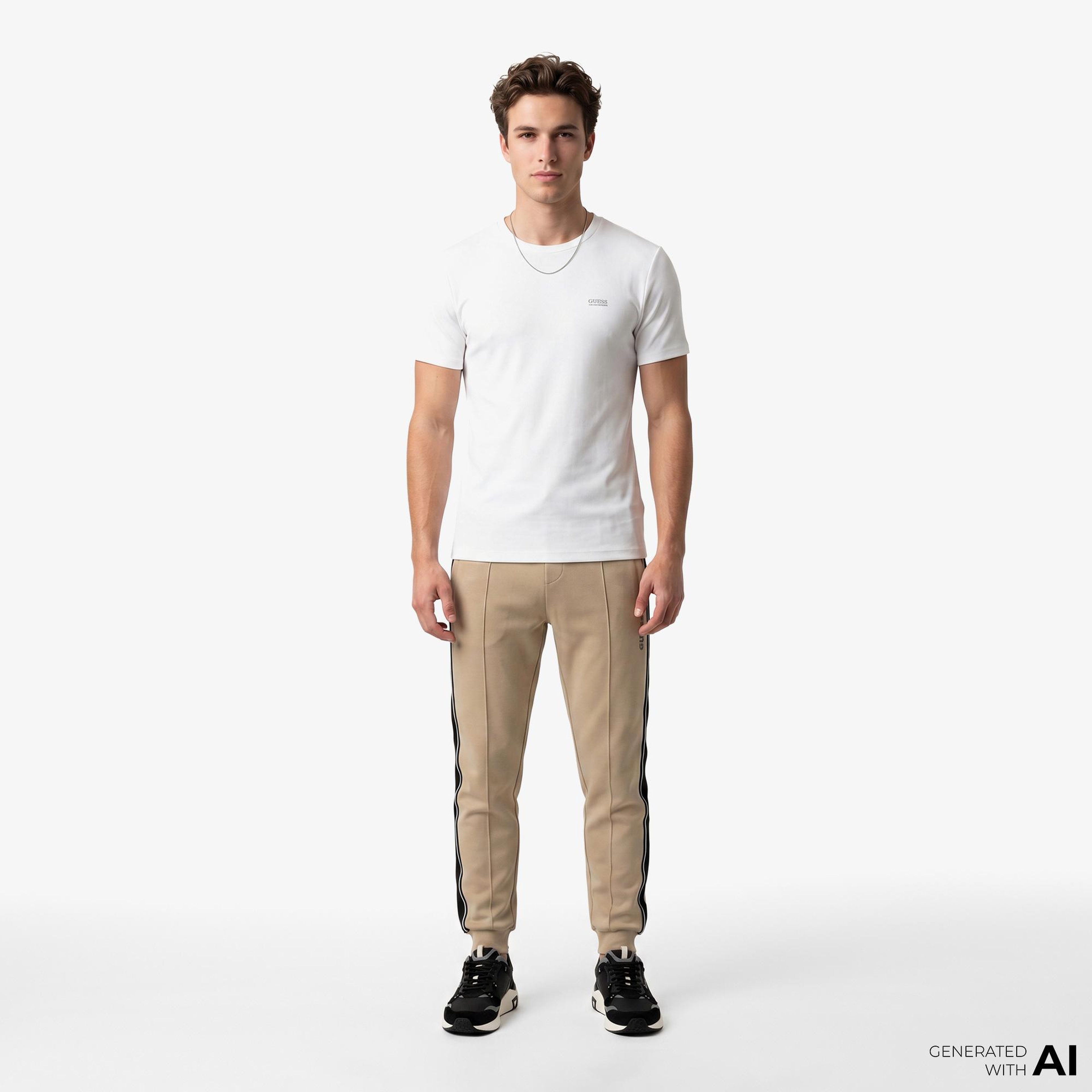 Guess Waffle Slim Fit Erkek Beyaz T-Shirt