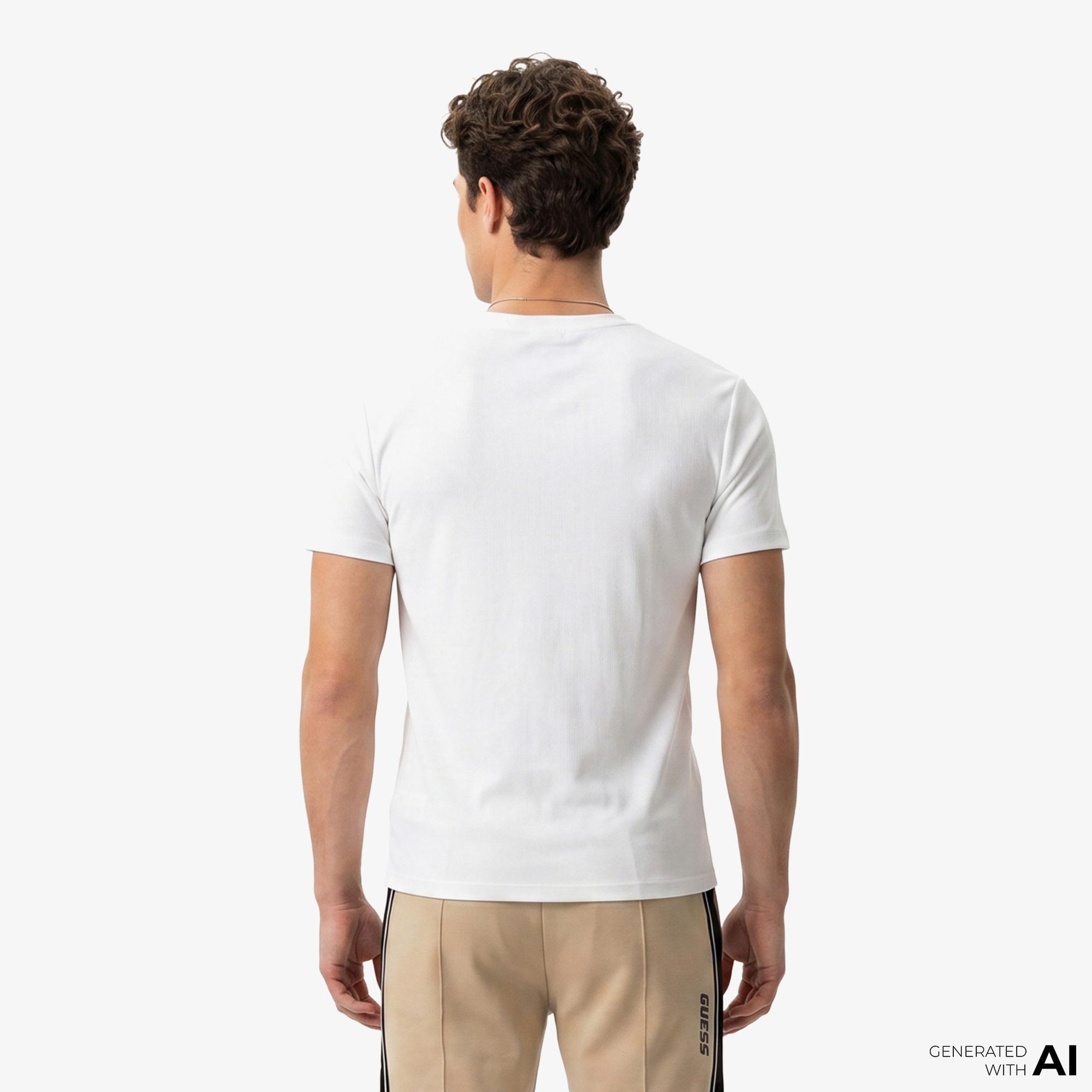 Guess Waffle Slim Fit Erkek Beyaz T-Shirt