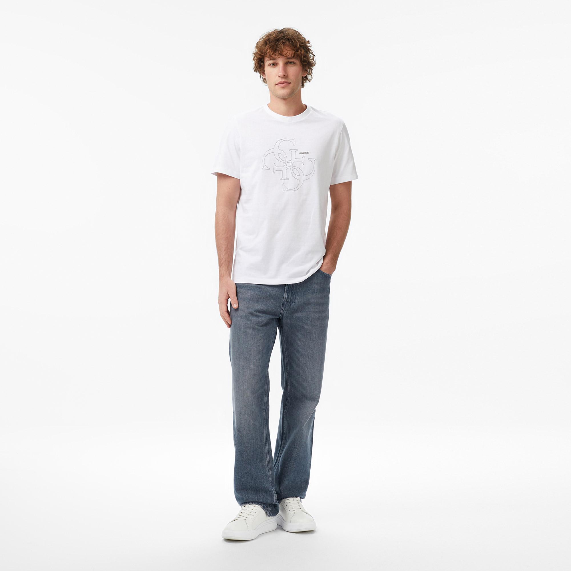 Guess Tiberio Aktif Oversize Fit Erkek Beyaz T-Shirt