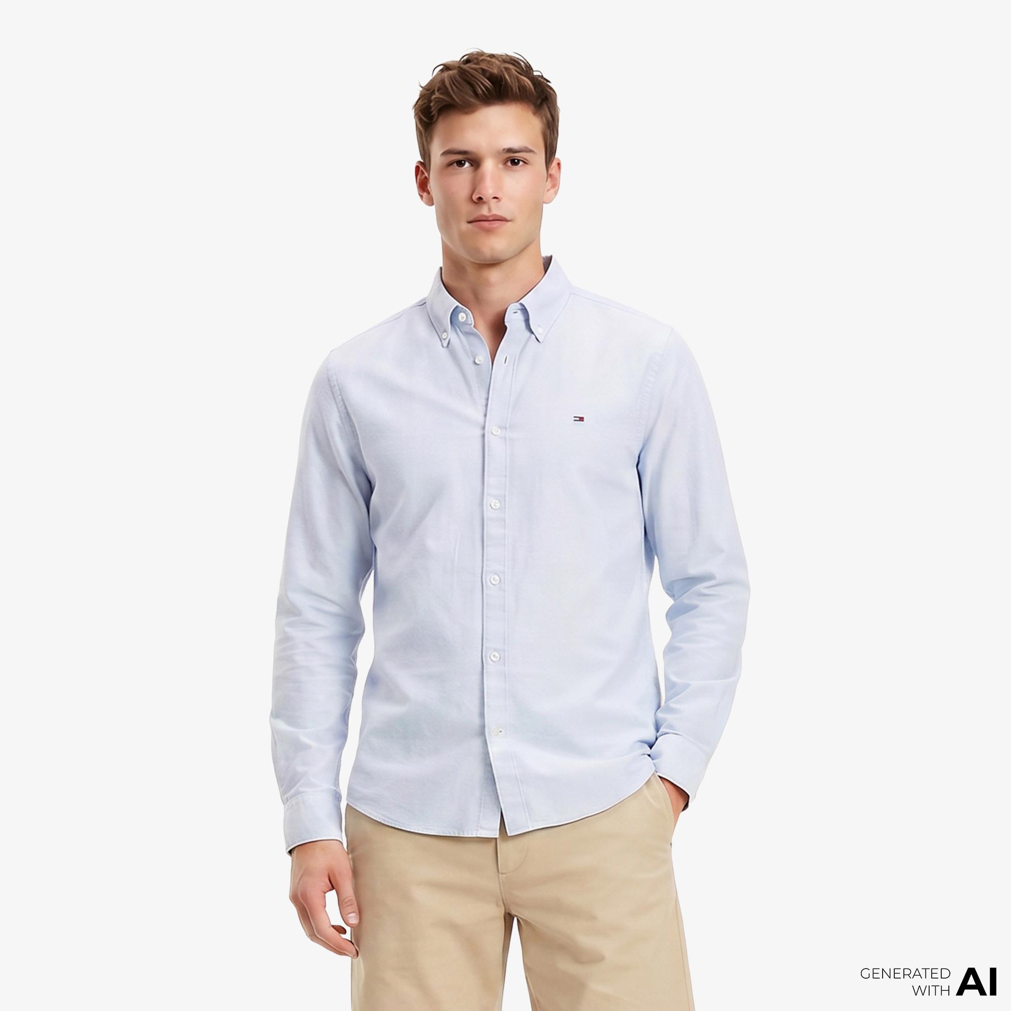 Tommy Hilfiger Linen Erkek Mavi Gömlek