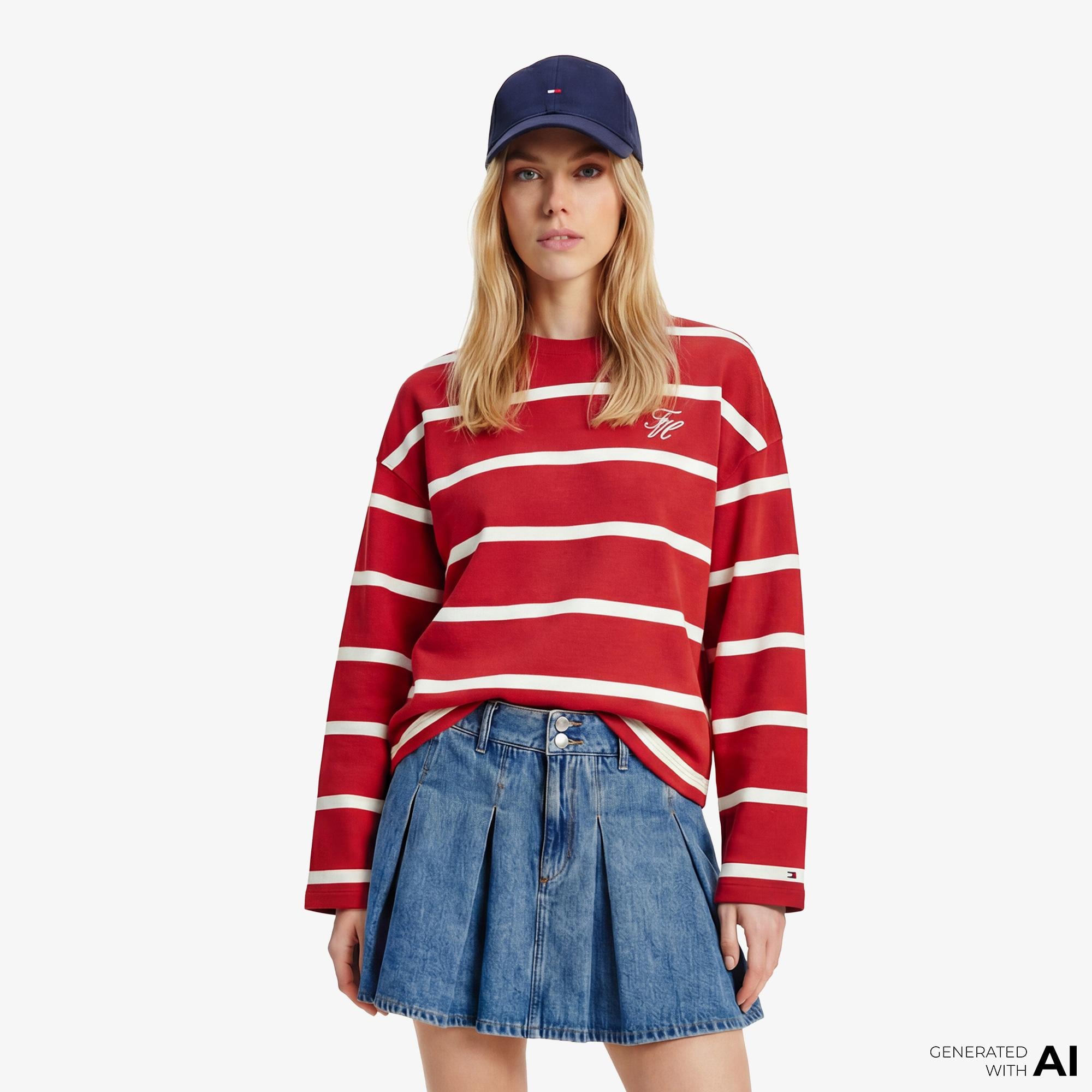 Tommy Hilfiger Script Kadın Kırmızı Sweatshirt