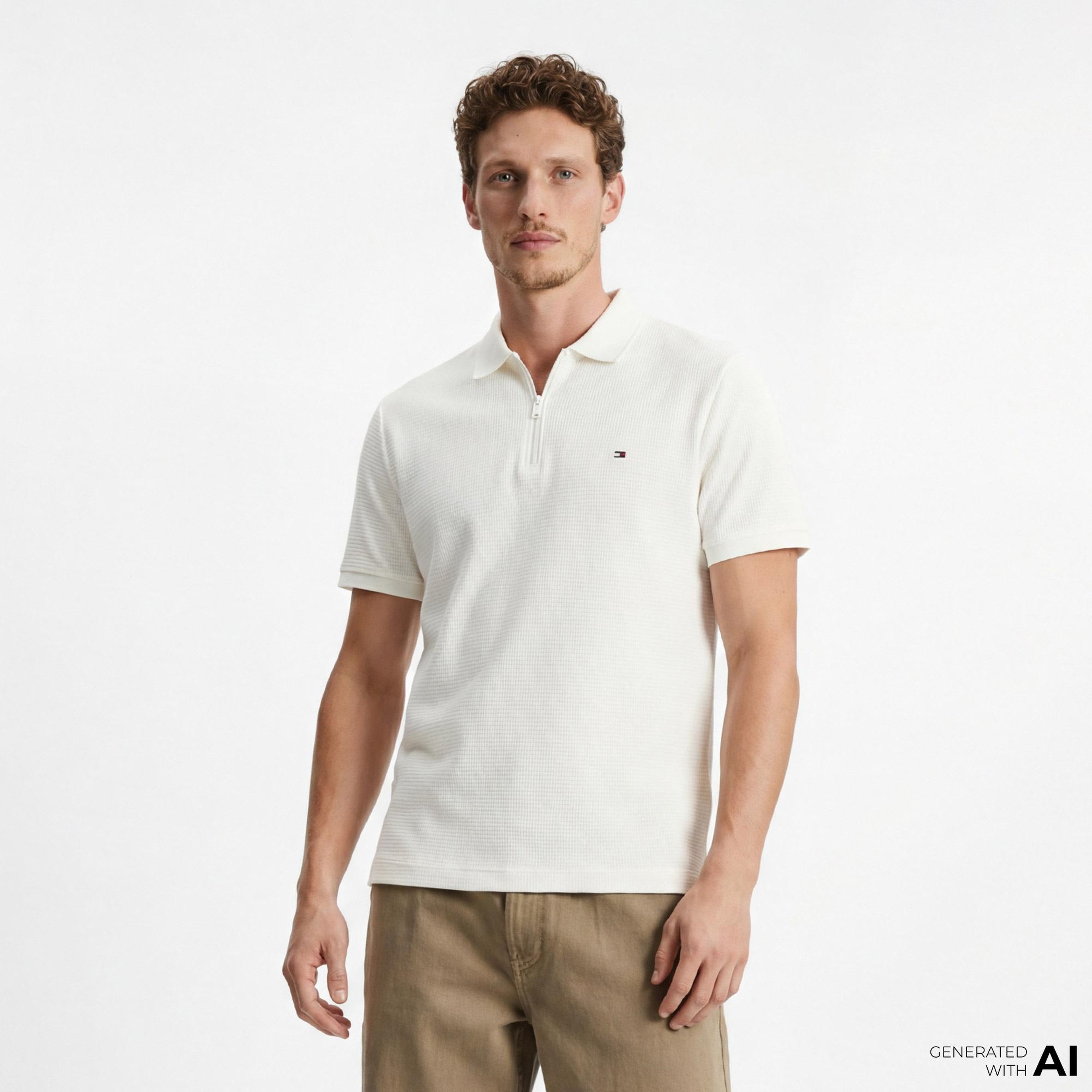 Tommy Hilfiger Performance Erkek Krem Rengi Polo Yaka T-Shirt