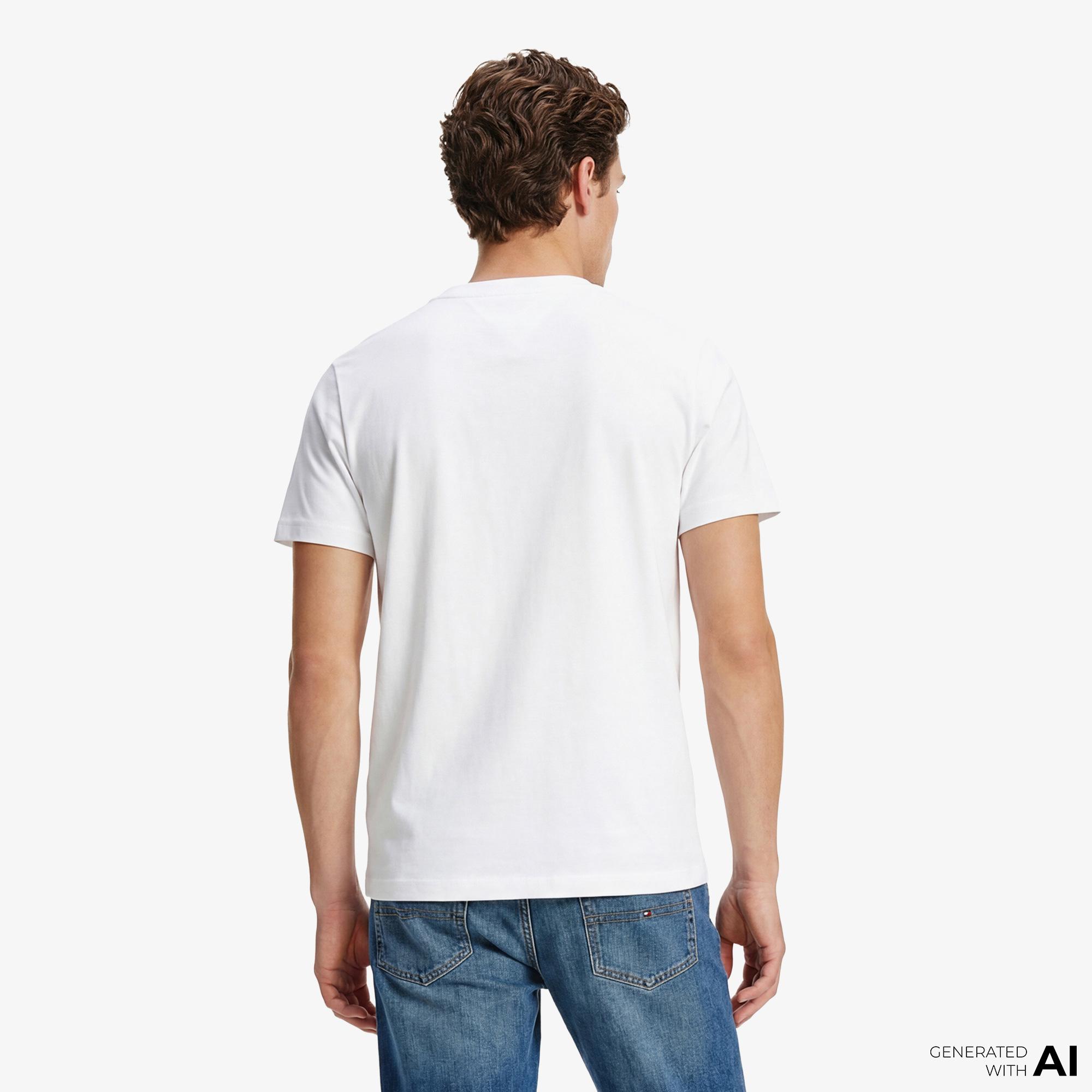 Tommy Hilfiger Abo Embro Flag Erkek Beyaz T-Shirt
