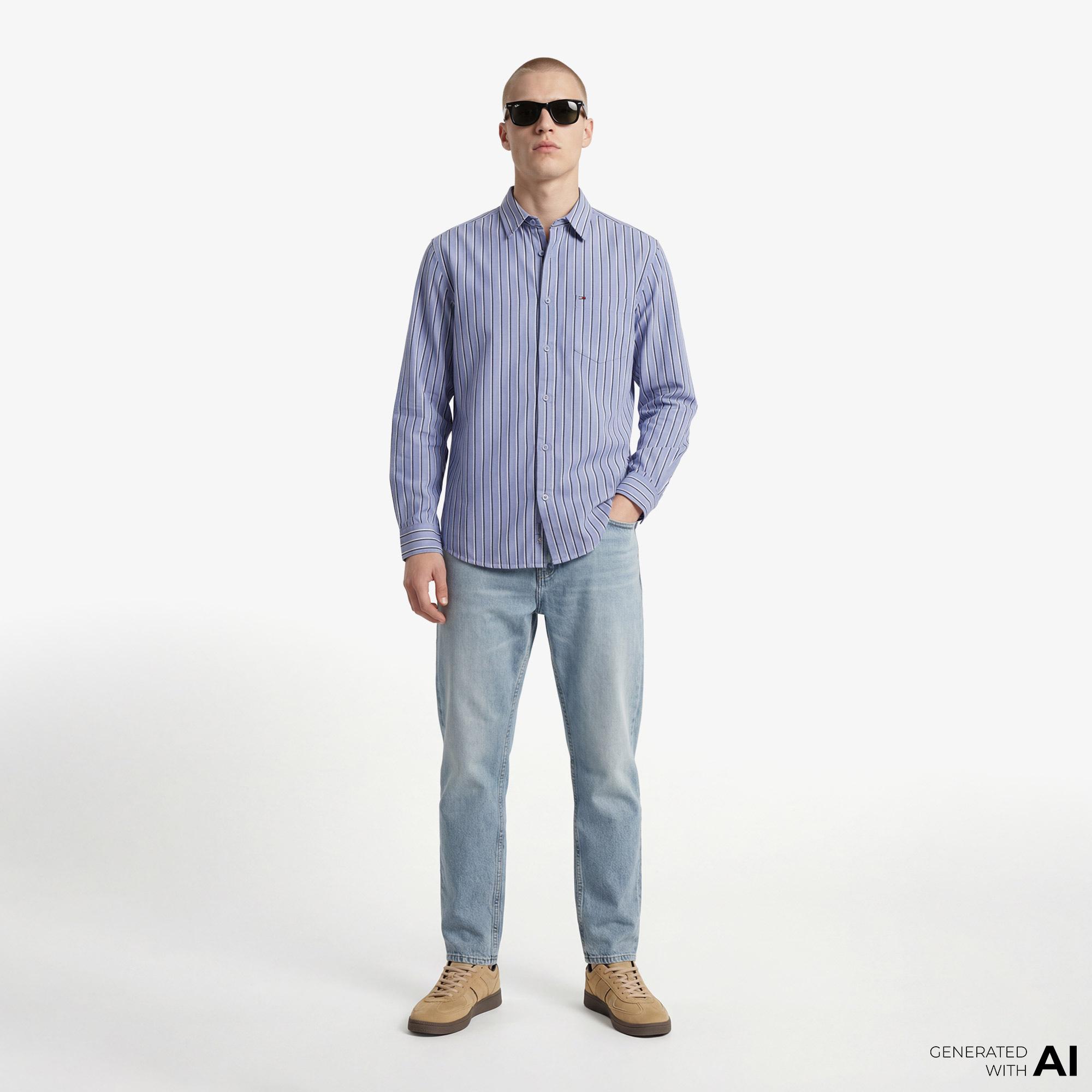 Tommy Hilfiger Twill Erkek Mavi Gömlek