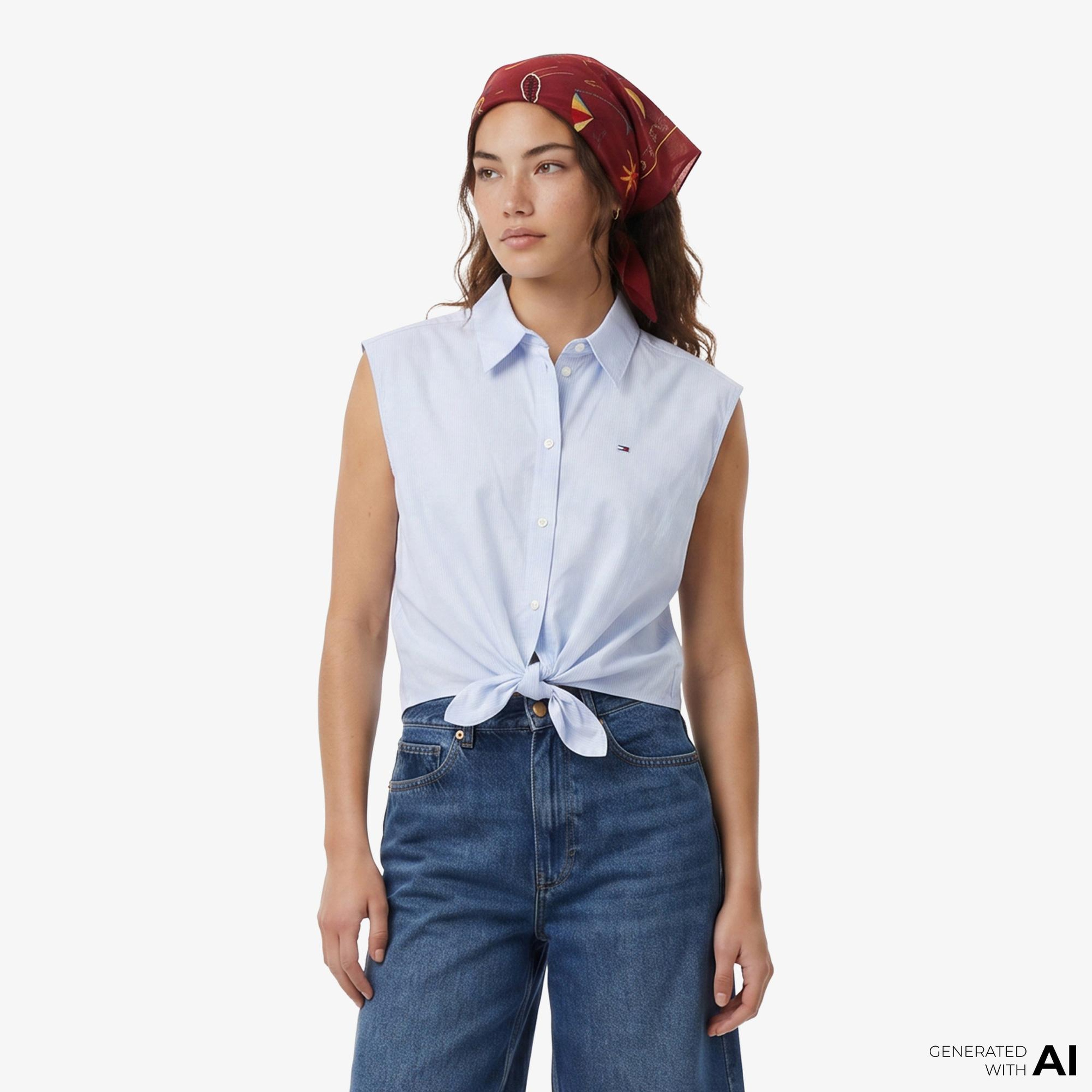 Tommy Hilfiger Denim Essentials Kadın Mavi Gömlek