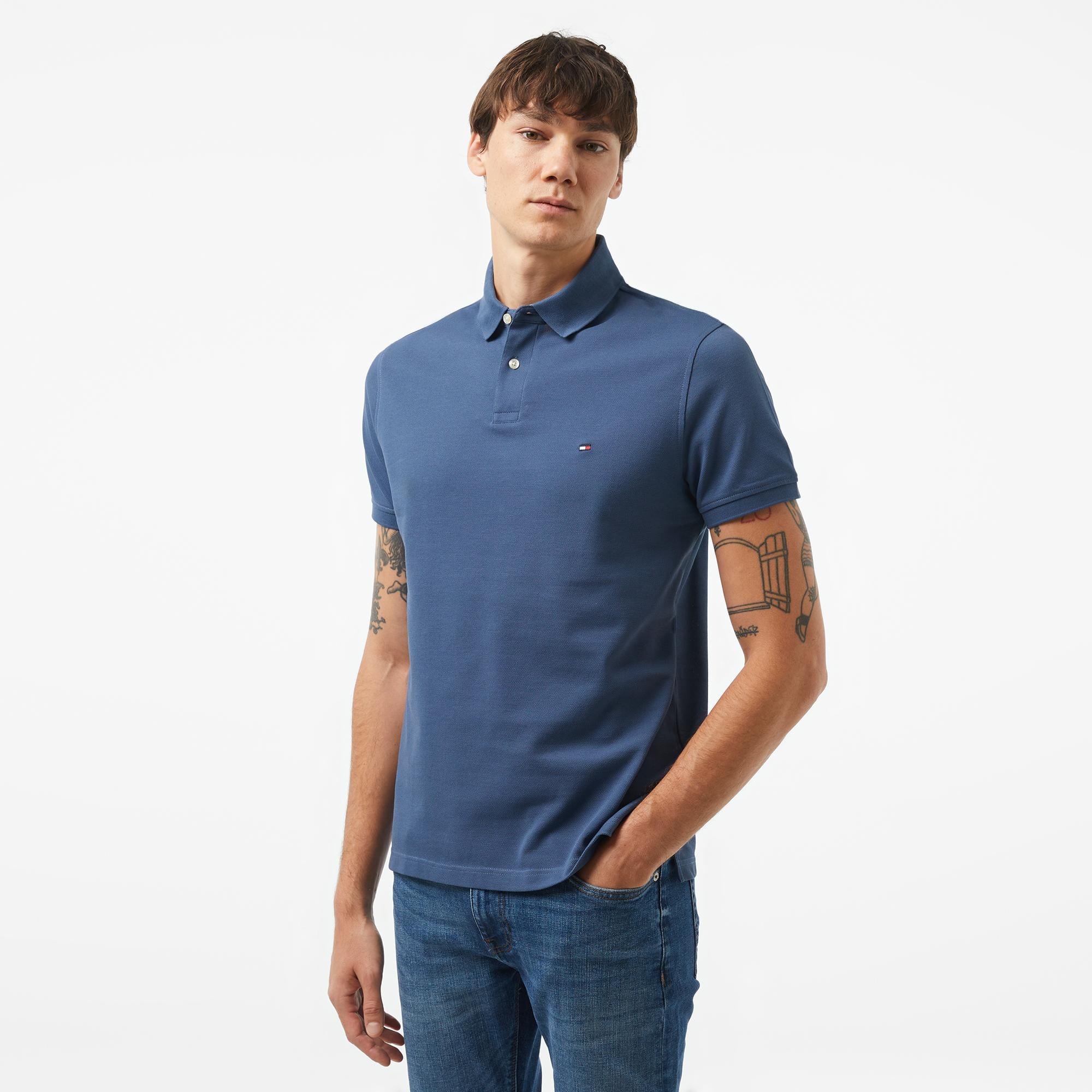 Tommy Hilfiger Nos Erkek Mavi Polo Yaka T-Shirt