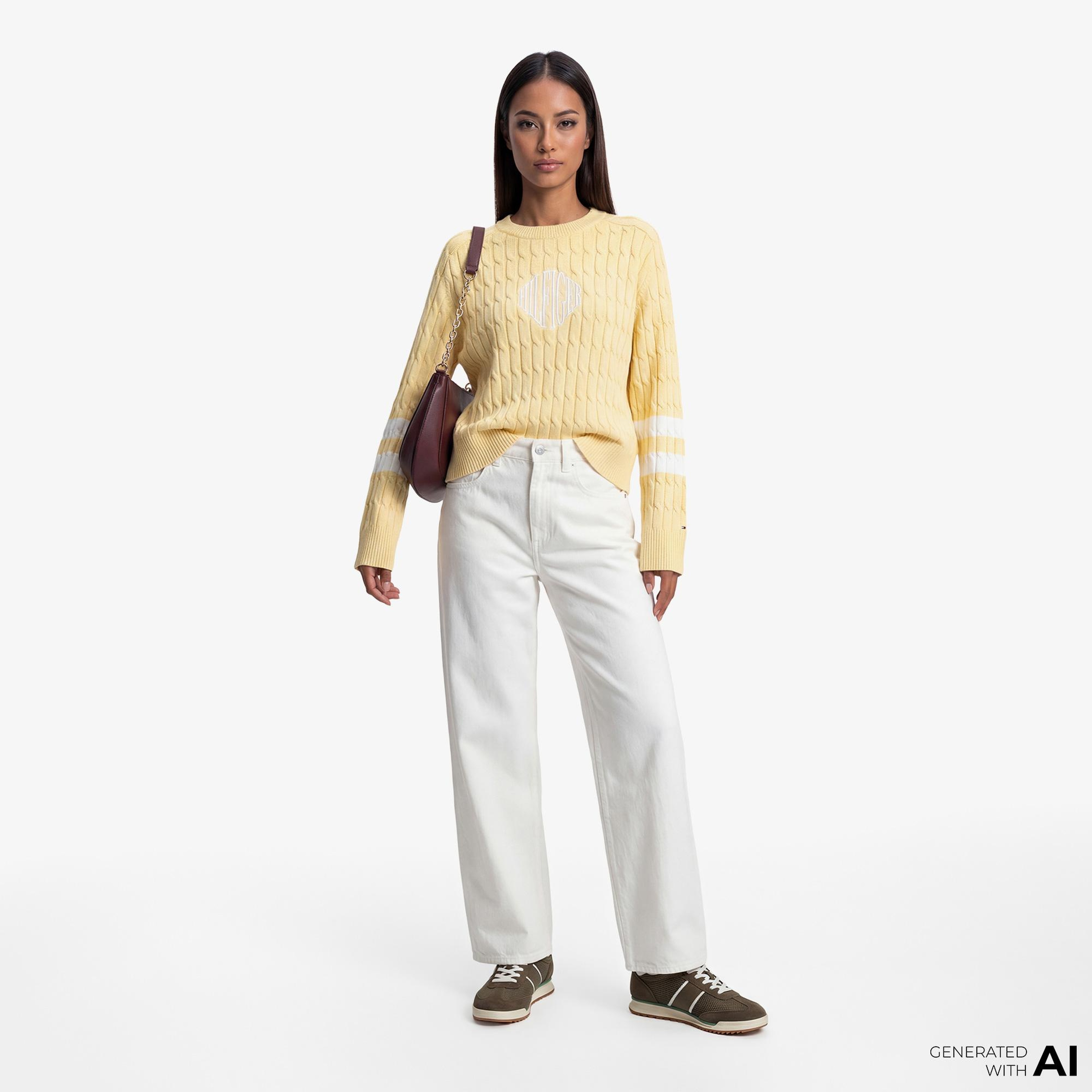Tommy Hilfiger Textured Graphic Kadın Sarı Triko